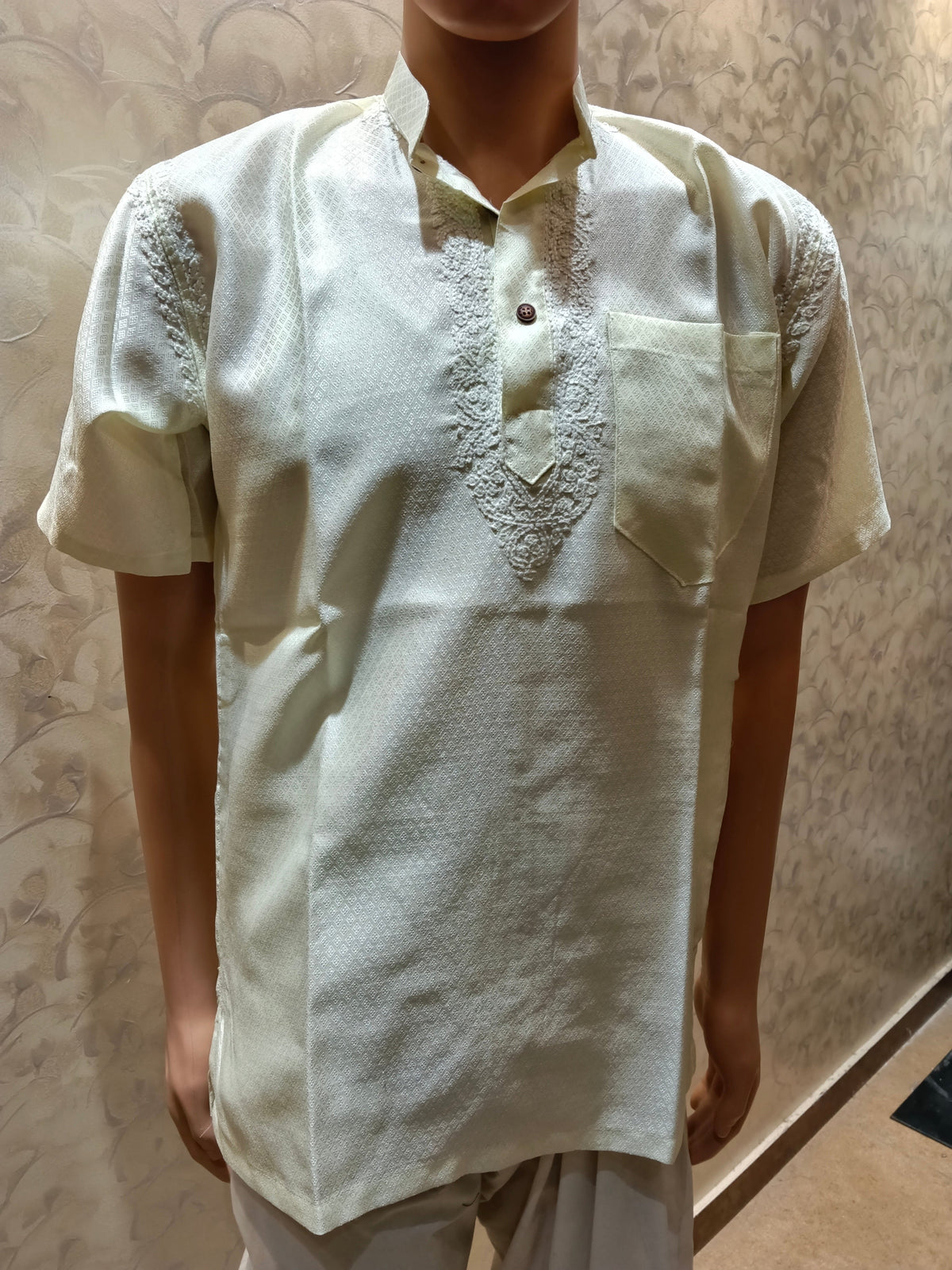 Nice Hand Chikankari Cotton Short Kurta Light Yellow Colour Lucknow Chikan Emporium.