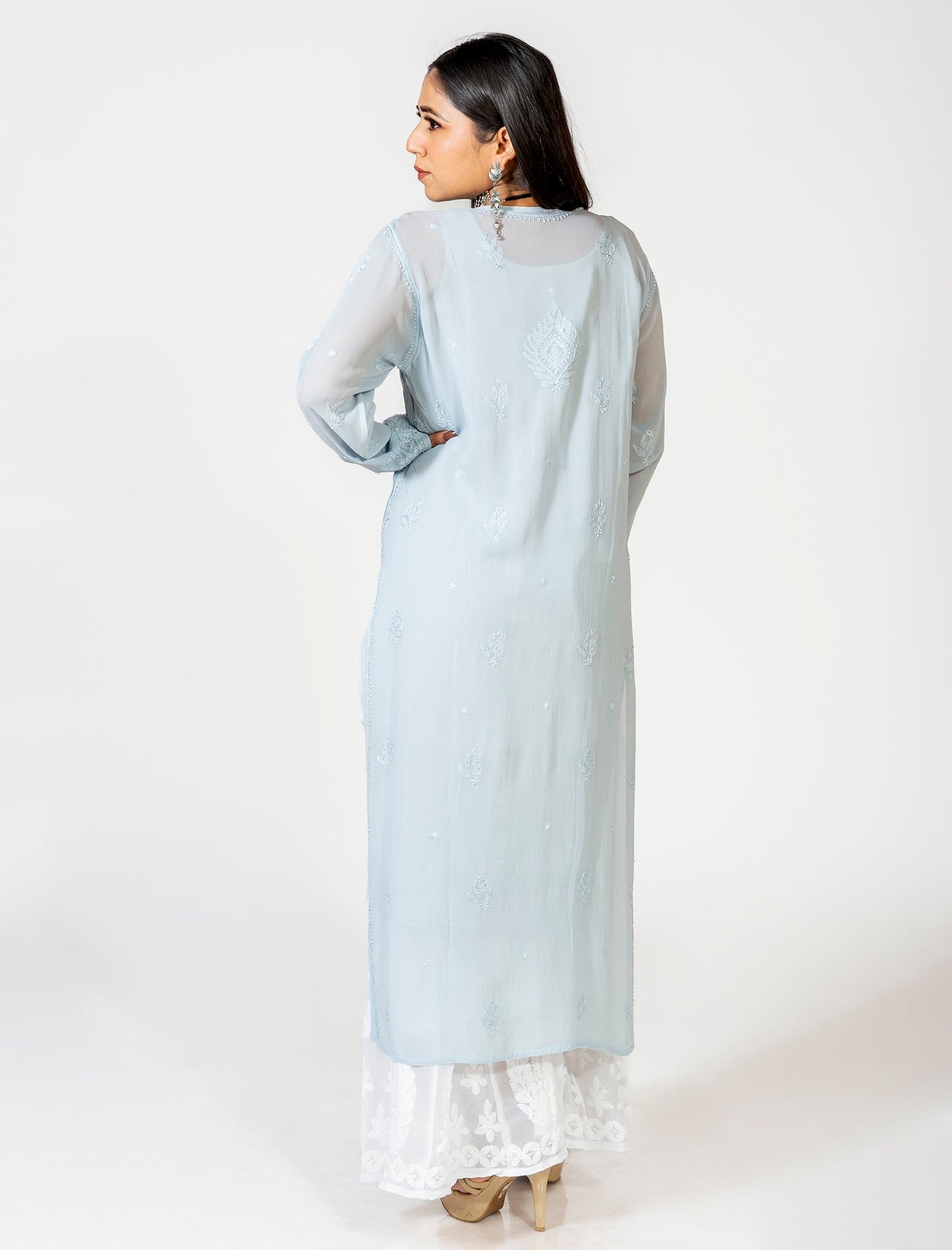 Lucknow Chikan Emporium Skin Friendly Viscose Chikankari Kurti Nice Grey Colour.
