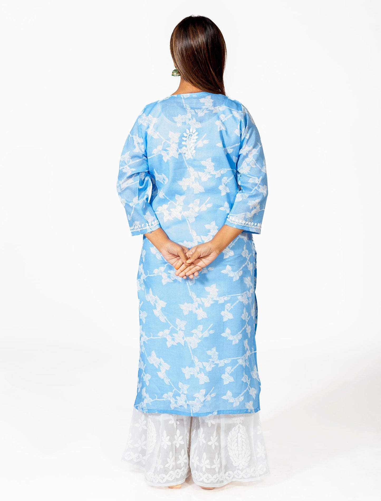 Lucknow Chikan Emporium Hand Embroided Skin Friendly Cotton Chikankari Purple Kurti.