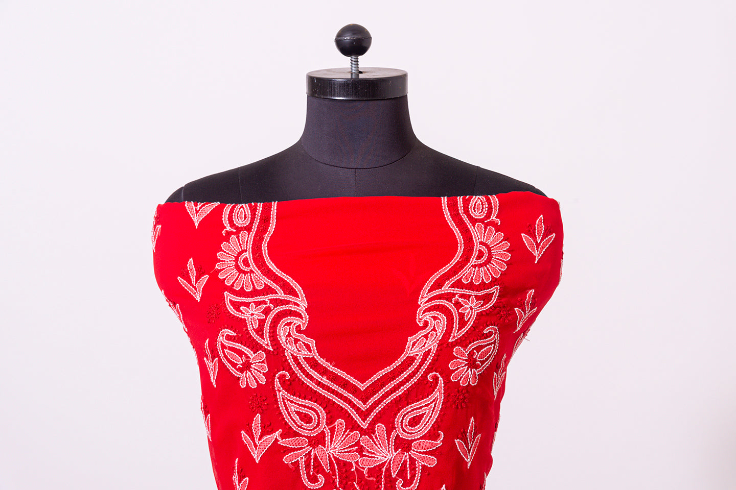Lucknowi Chikankari red semi georgette Unstiched suit material