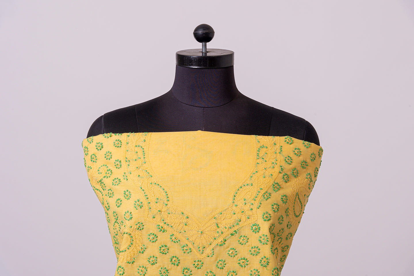 Lucknowi Chikankari yellow cotton Unstiched suit material