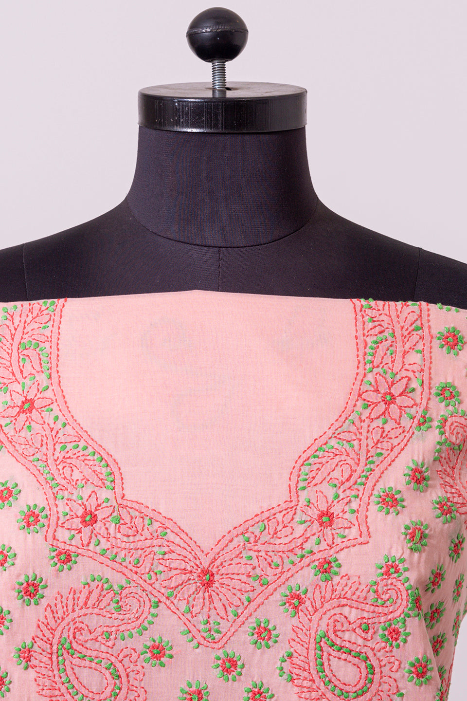 Lucknowi Chikankari peach cotton Unstiched suit material
