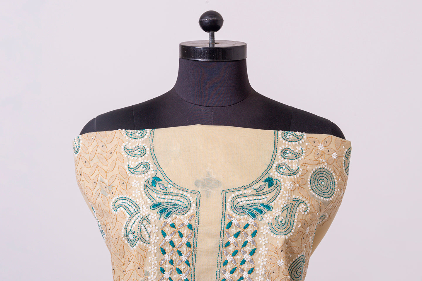 Lucknowi Chikankari fawn cotton Unstiched suit material with fancy kasab work