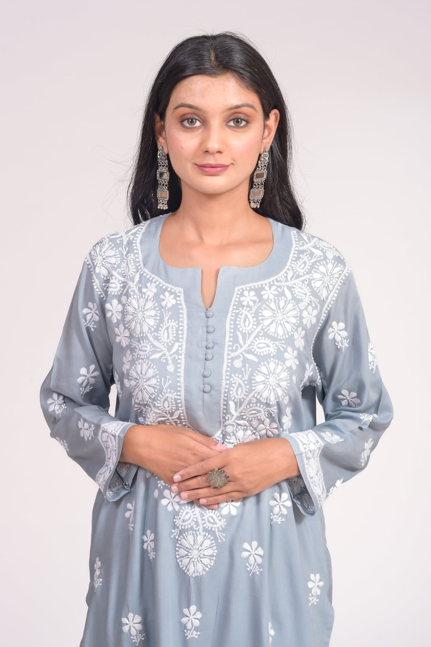 Soft Skin Friendly Pure Modal Nice Grey Kurta and Palazzo Set Hand Chikankari Lucknow Chikan Emporium