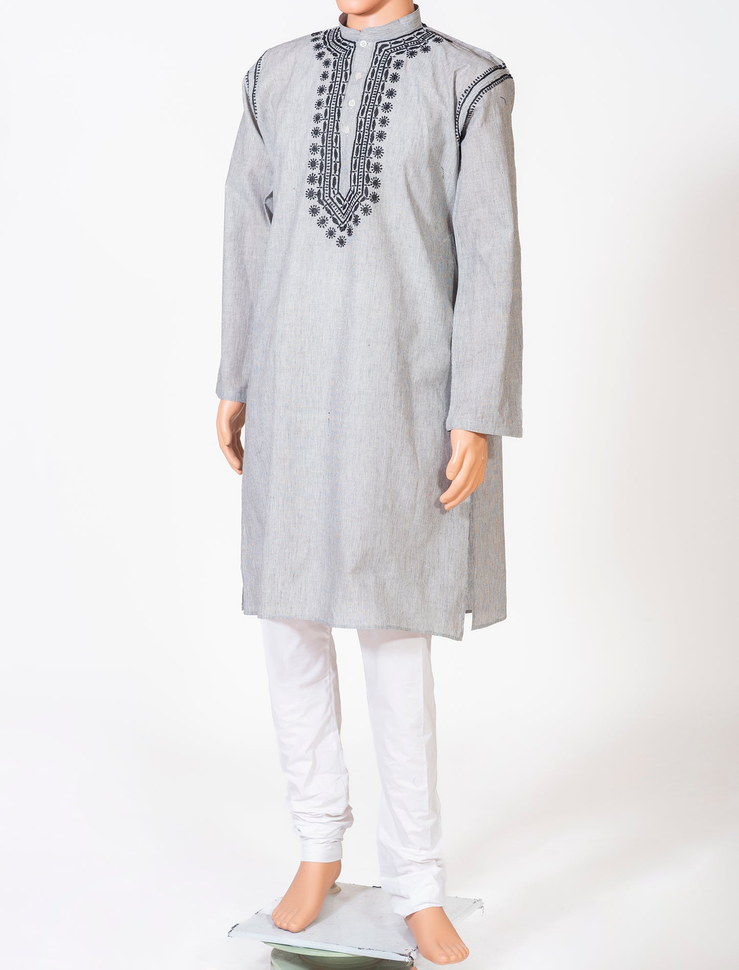 Cotton Grey Color Lucknow Chikan Emporium Gents Hand Chikankari Kurta