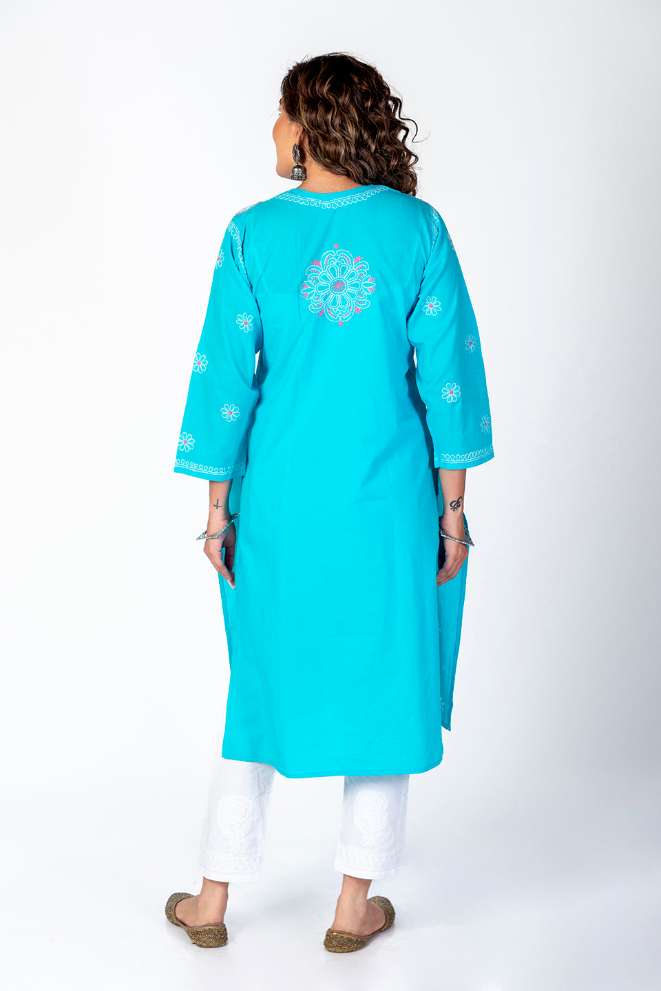 Nice Hand Chikankari Lucknowi Cotton Kurti (Nice Blue Color) Lucknow Chikan Emporium.