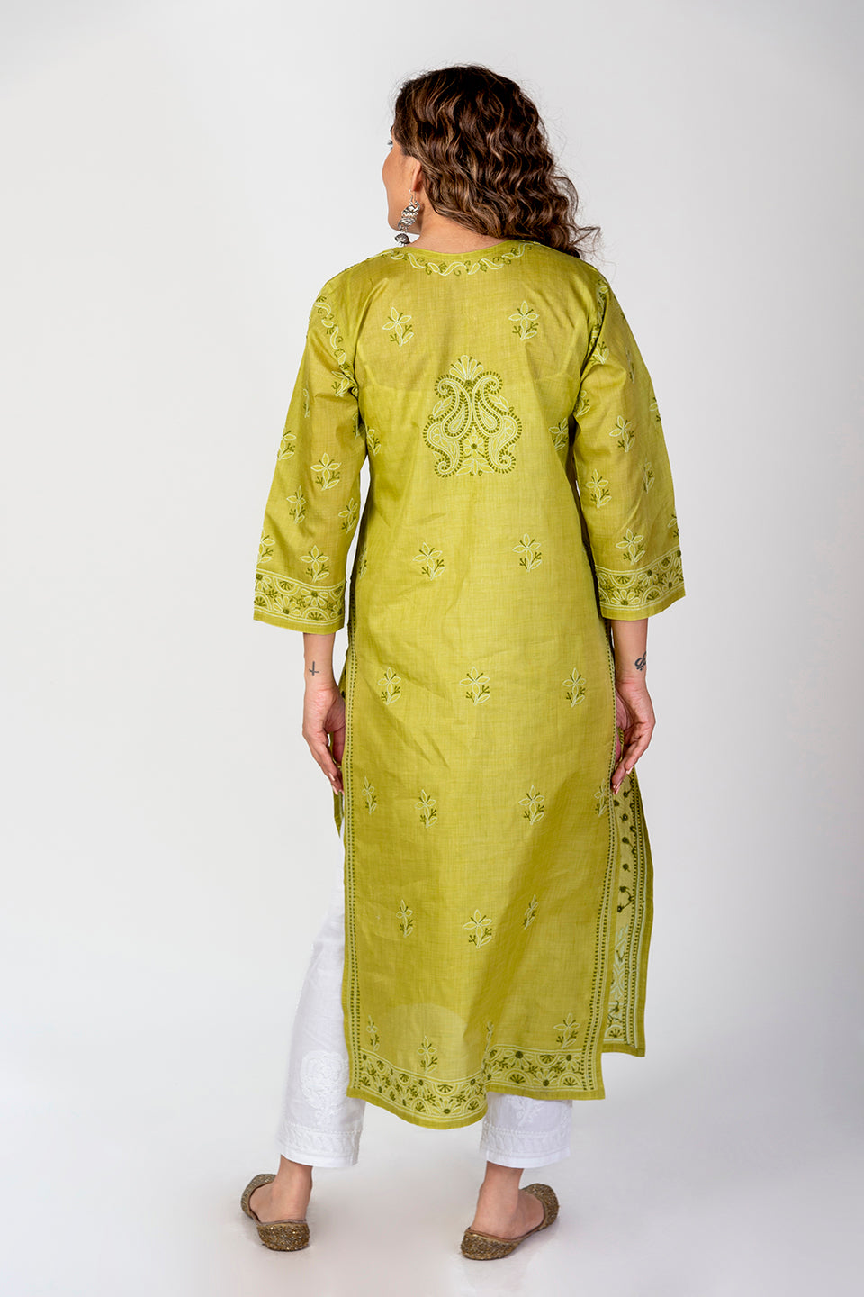 Nice Green Color Hand Chikankari Lucknowi Cotton Silk Kurti Lucknow Chikan Emporium.
