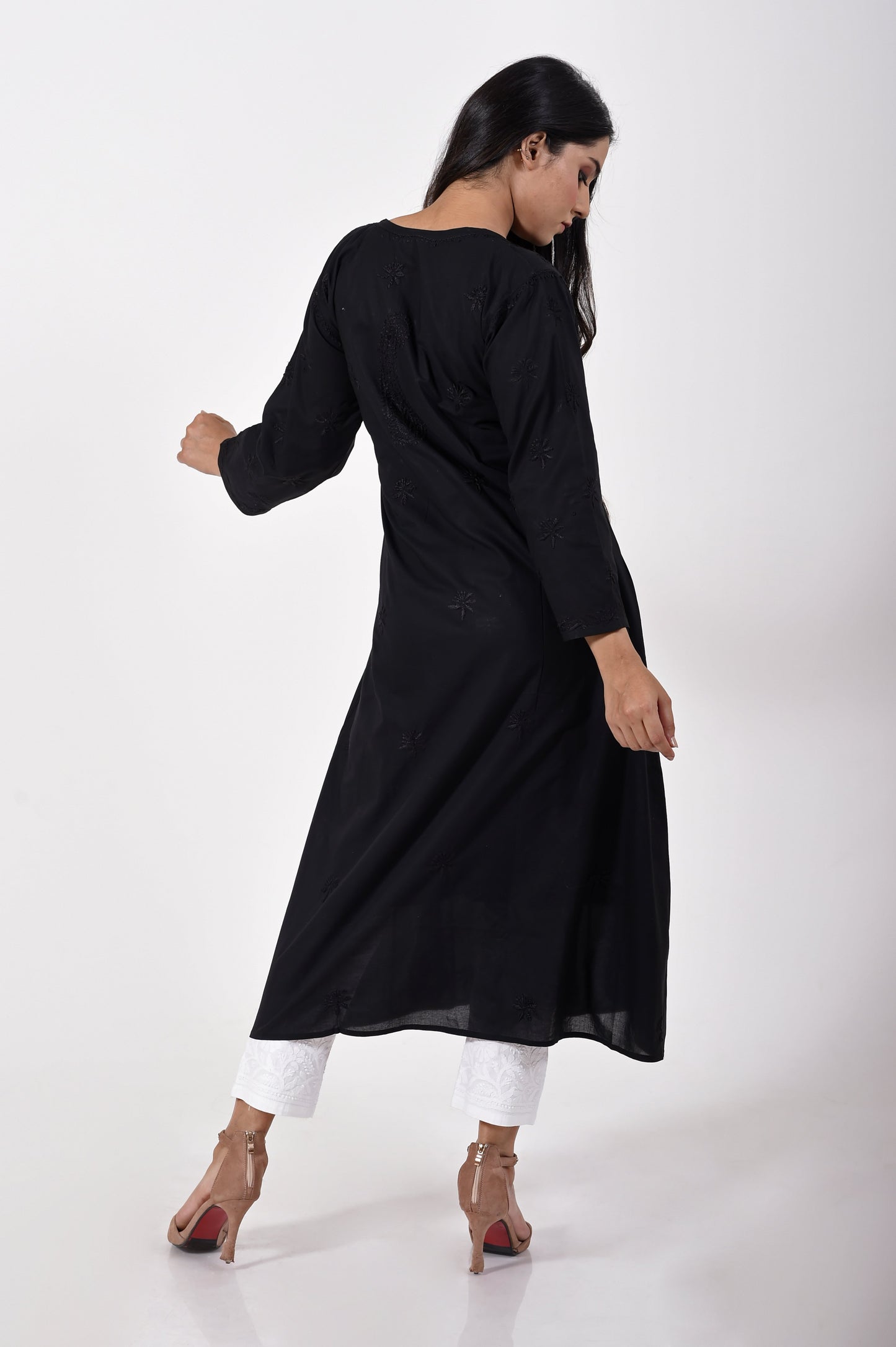 Black Hand embroided skin friendly very soft modal cotton Chikankari Kurti Lucknow Chikan Emporium.