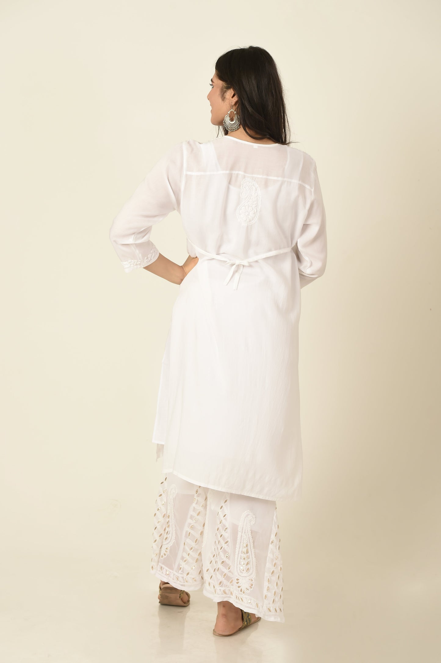 White colour Hand embroided skin friendly soft rayon /modal Chikankari Kurti Lucknow Chikan Emporium.
