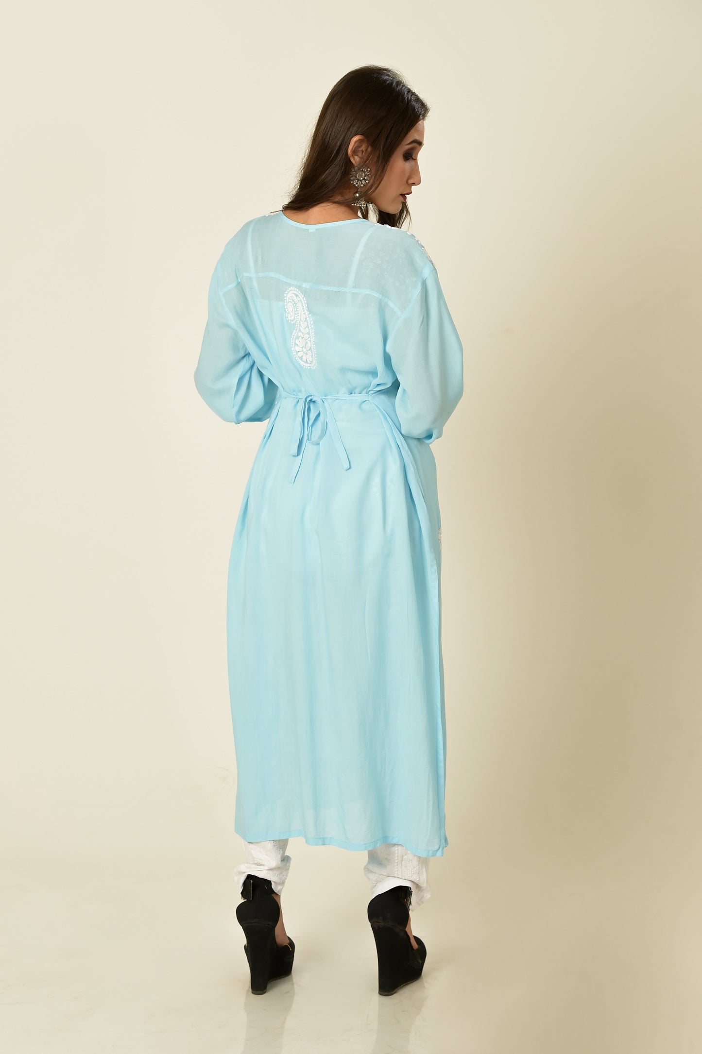Nice blue colour Hand embroided skin friendly soft rayon /modal Chikankari Kurti Lucknow Chikan Emporium.