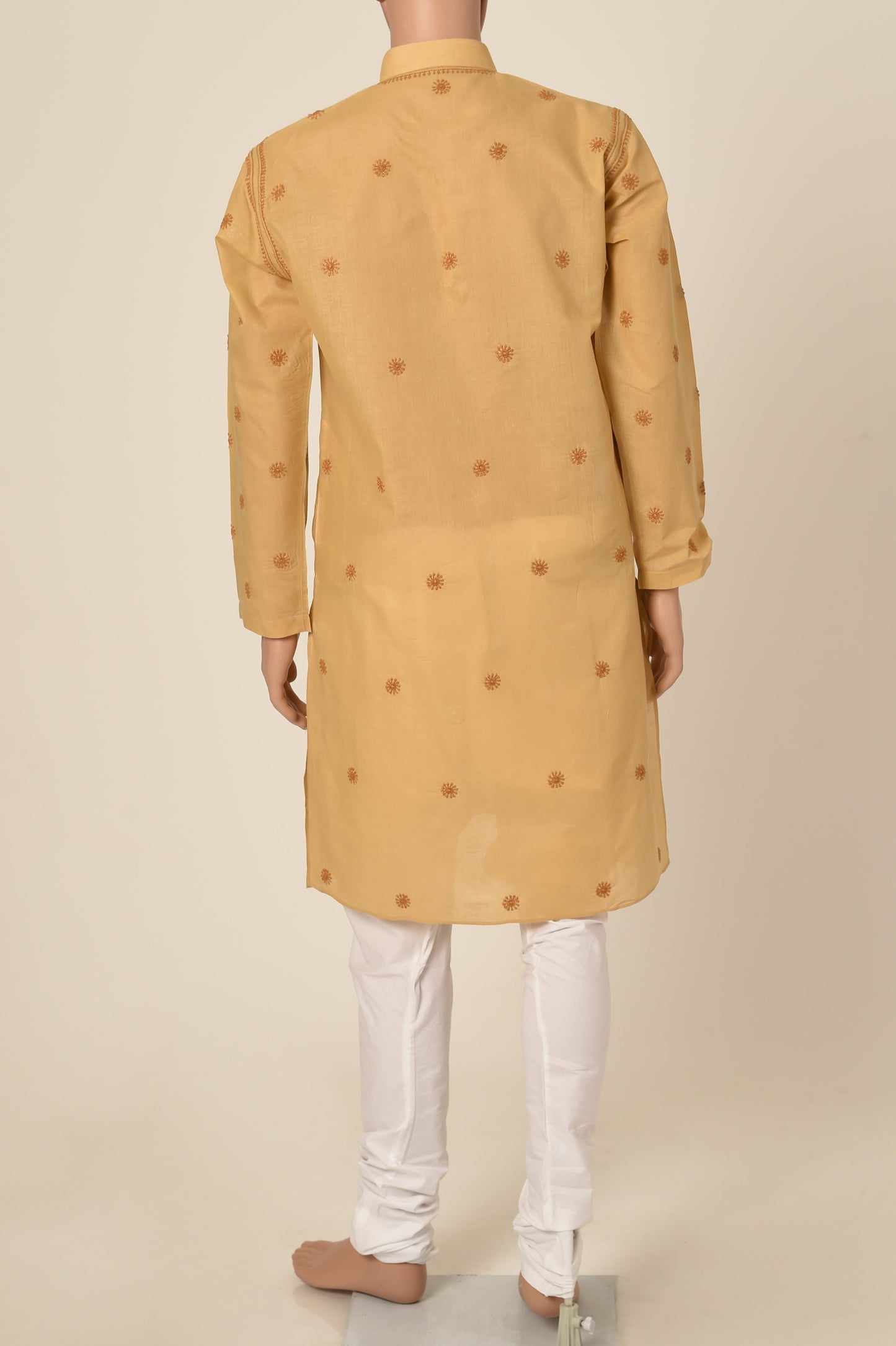 Lucknow Chikan Emporium Hand Chikankari cotton mustard colour gents kurta