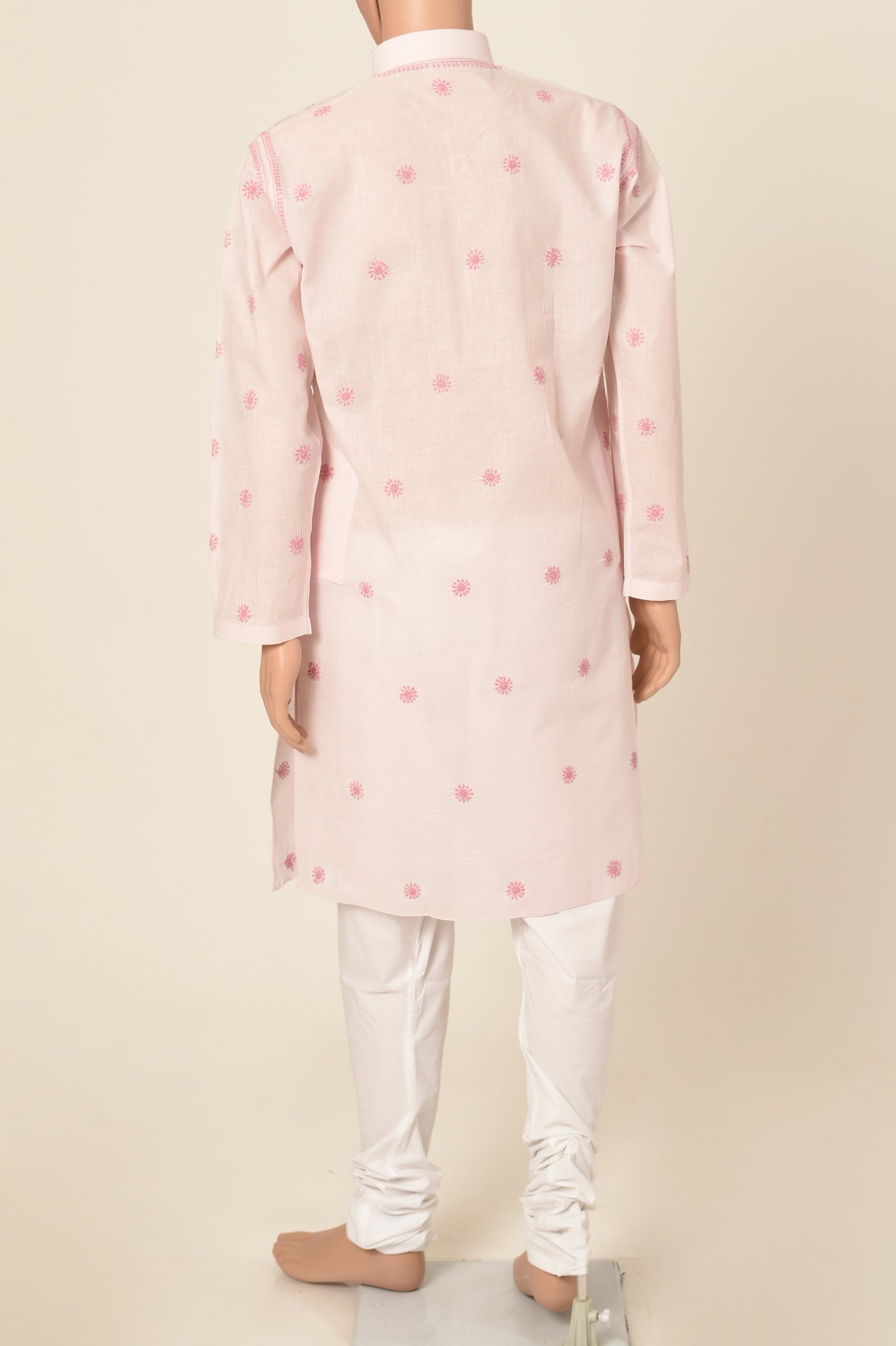 Lucknow Chikan Emporium Hand Chikankari cotton pink colour gents kurta