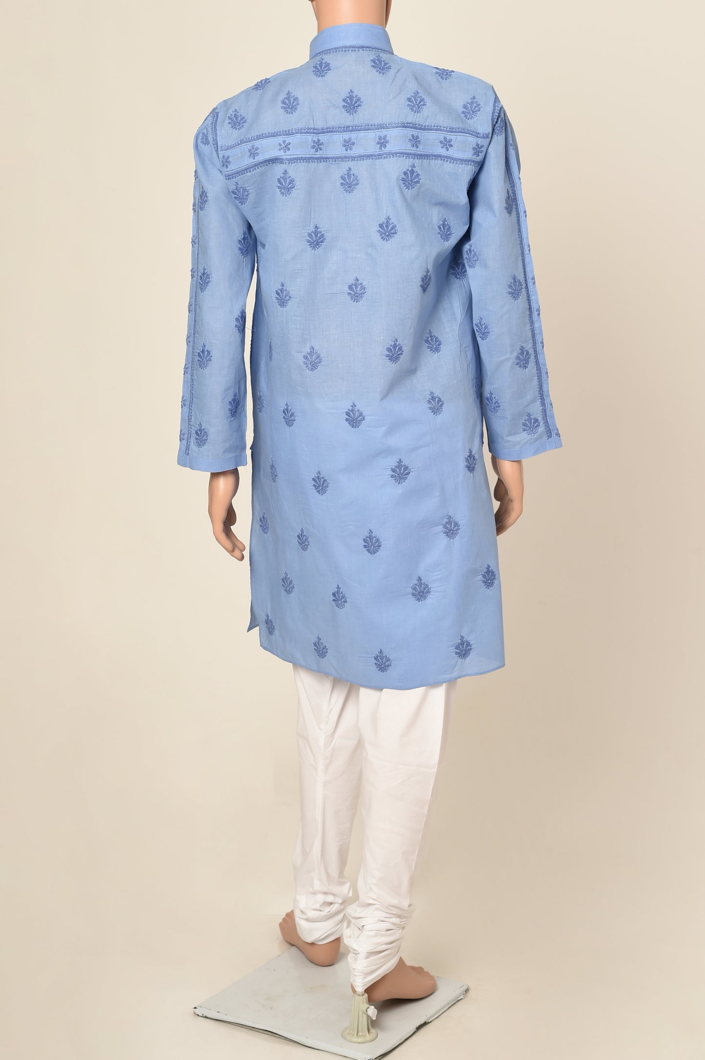 Lucknow Chikan Emporium Hand Chikankari cotton ink blue colour gents kurta
