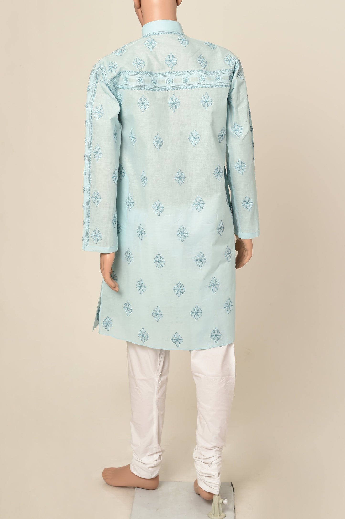 Lucknow Chikan Emporium Hand Chikankari cotton light blue colour gents kurta