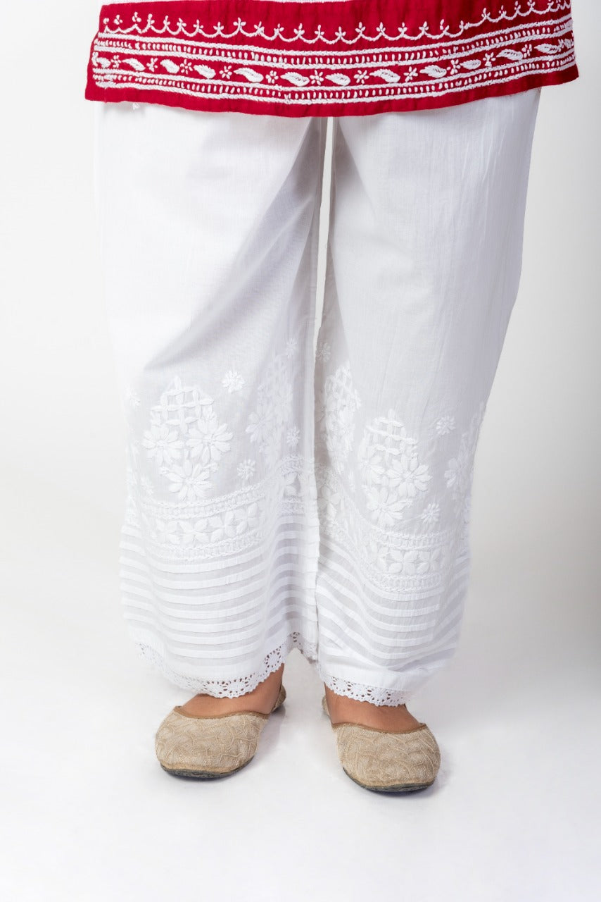 Soft Skin Friendly Dyable Cotton Palazoo With Cotton Thread Hand Chikan Embroided Lucknow Chikan Emporium.