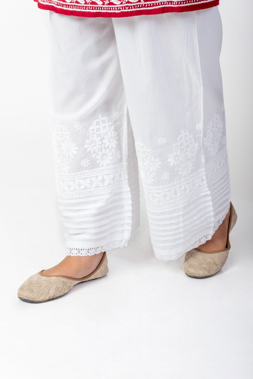 Soft Skin Friendly Dyable Cotton Palazoo With Cotton Thread Hand Chikan Embroided Lucknow Chikan Emporium.