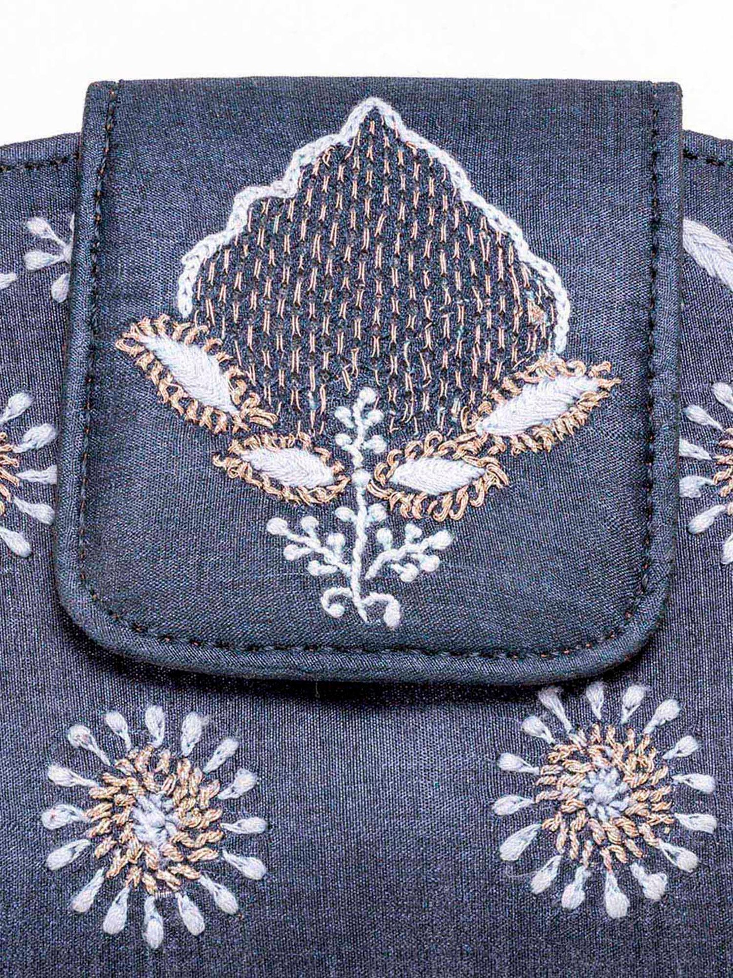 Black Silk Cloth Knob Cluth With Hand Chikan Embroidery Lucknow Chikan Emporium.