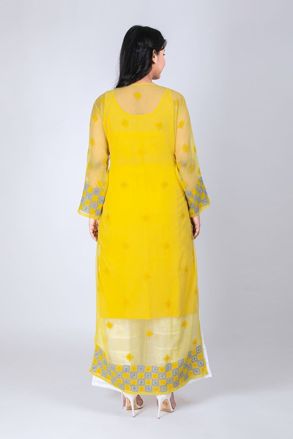 Lucknow Chikan Emporium Hand Chikankari Lucknowi Kurti (Lemon Color)