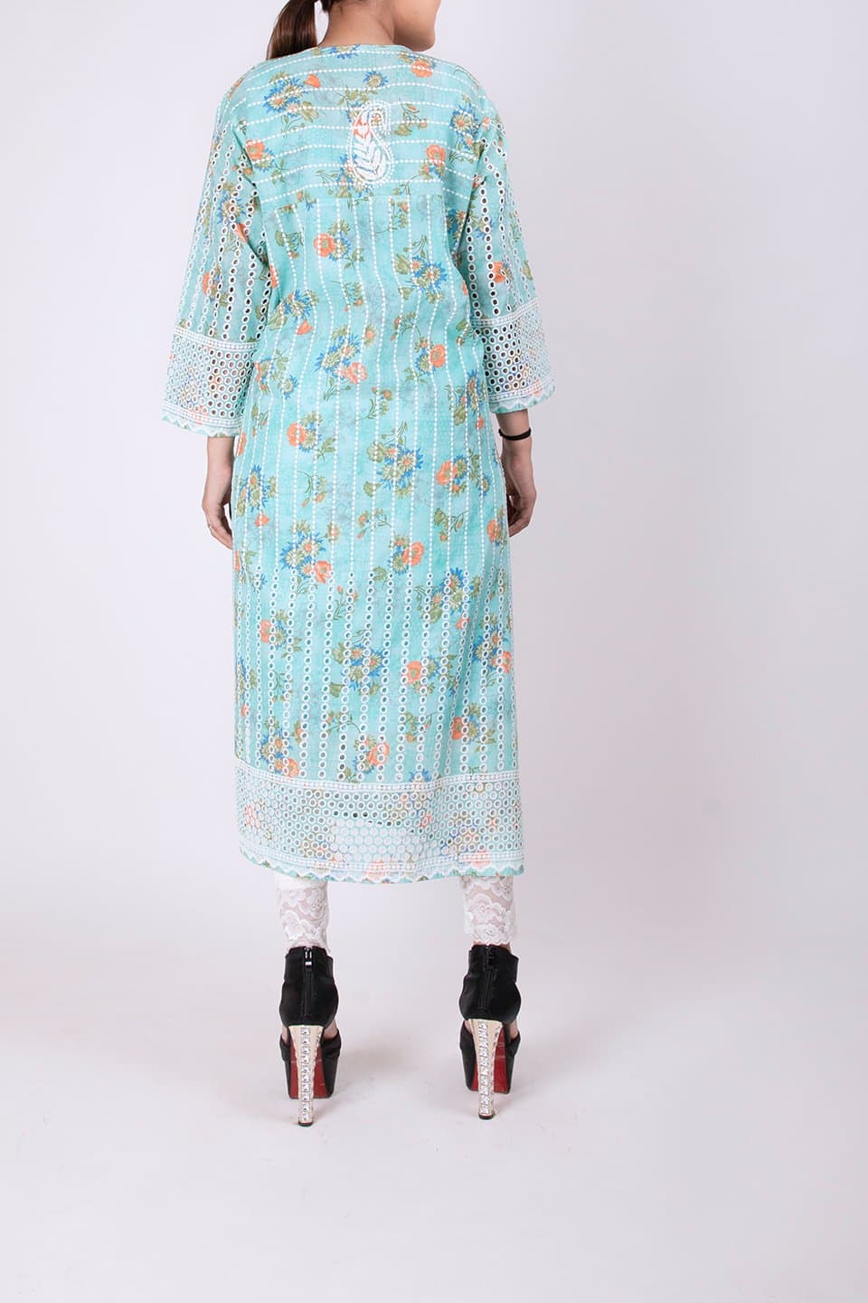 Lucknow Chikan Emporium Hand Chikankari Lucknowi Kurti (Light Sea Green Color)