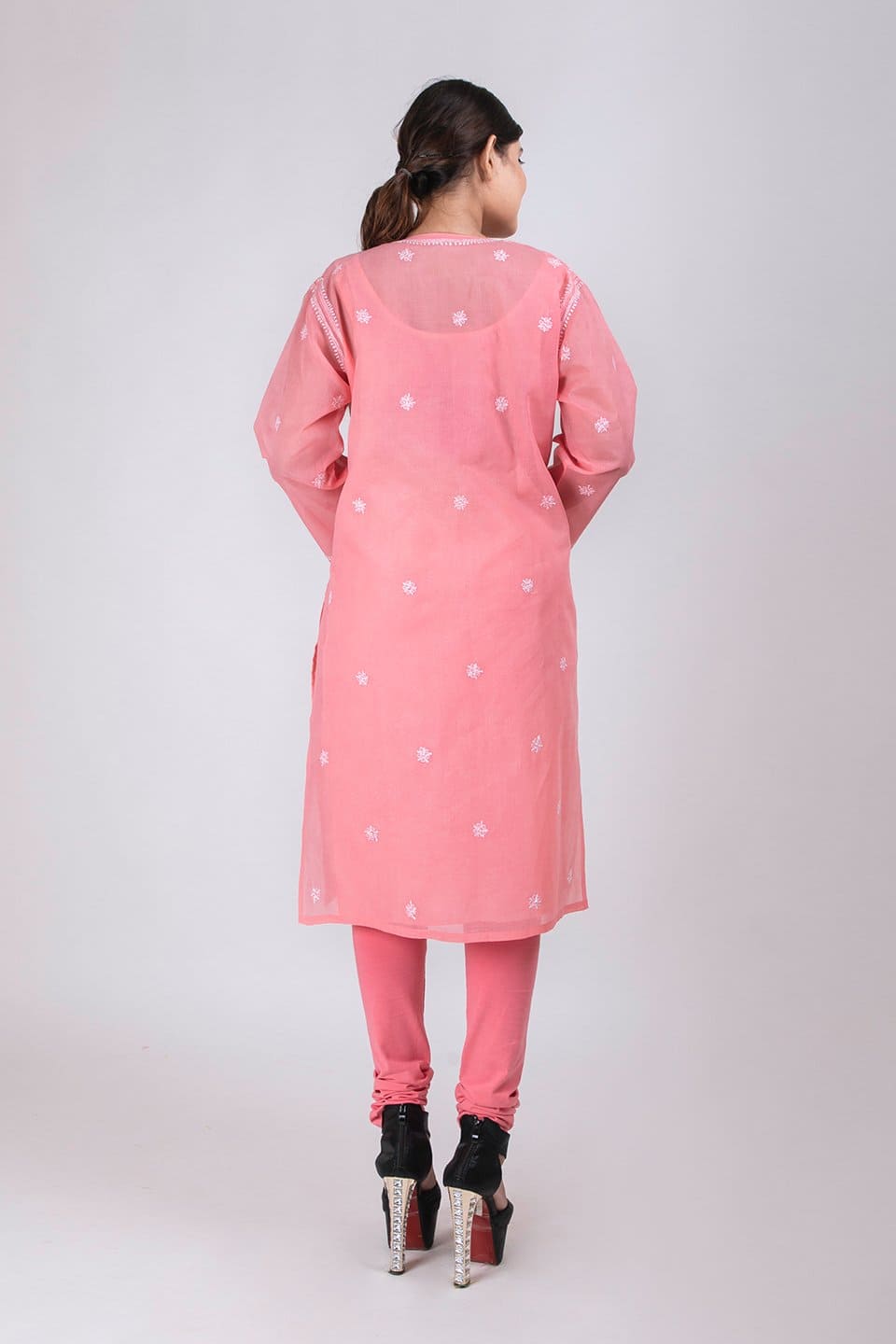 Lucknow Chikan Emporium Hand Chikankari Lucknowi Kurti (Pink Color)