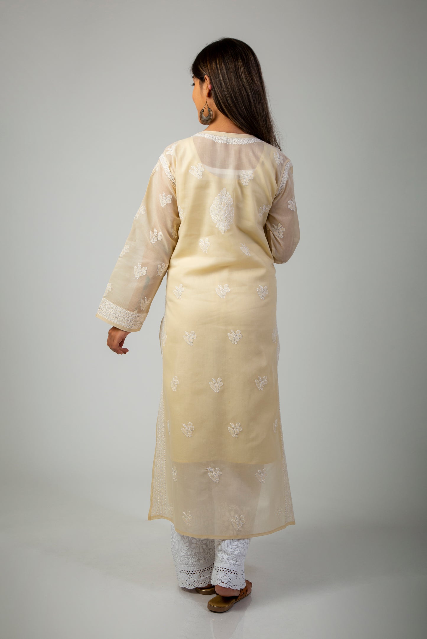 Lucknow Chikan Emporium Fawn Colour Chikan Kurti