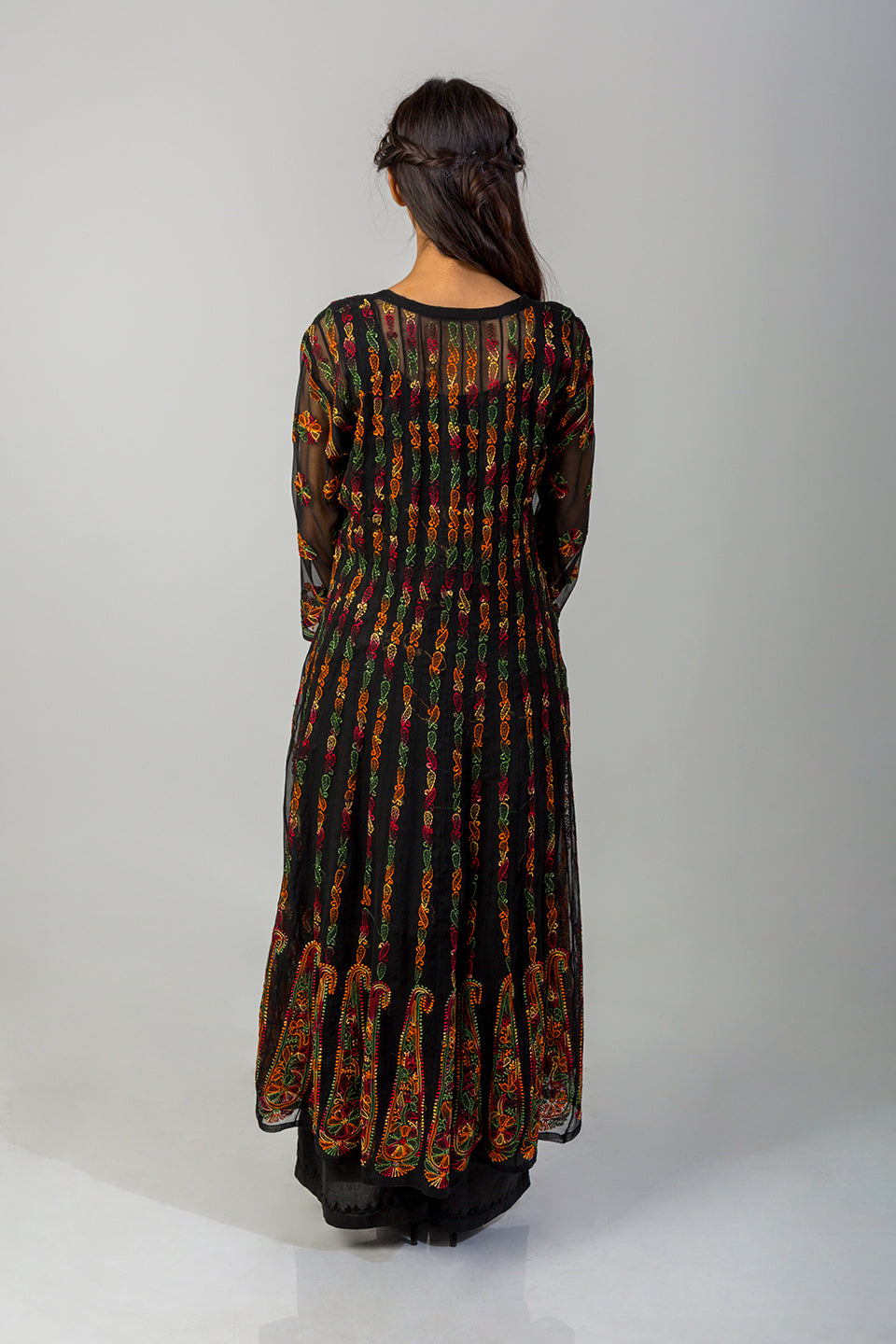 Lucknow Chikan Emporium Hand Chikankari Semi Georgette black Anarkali Kurti