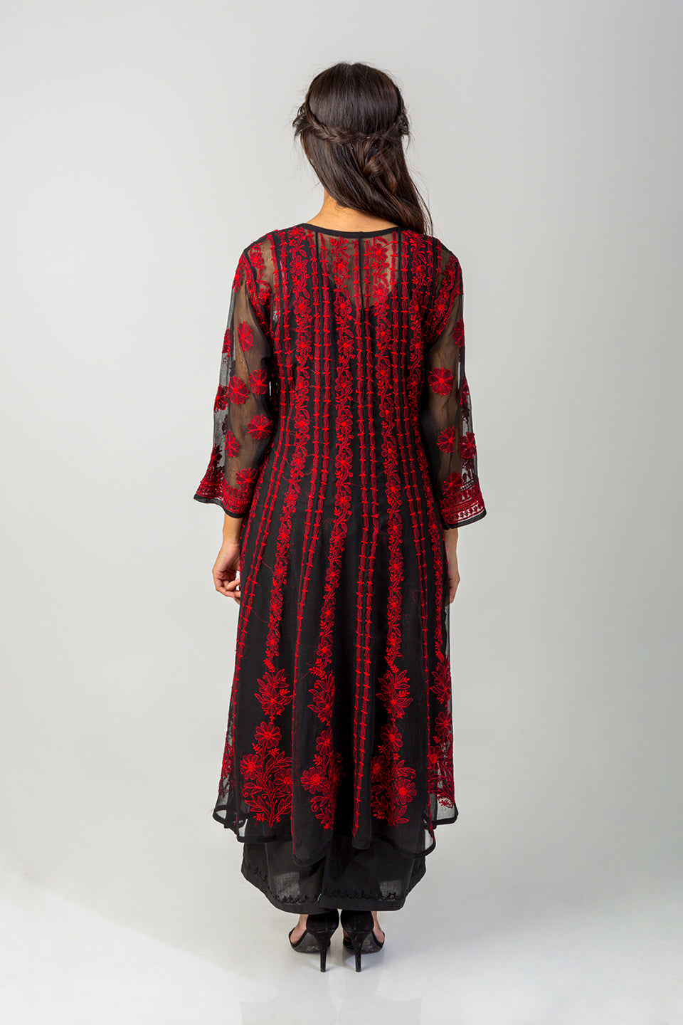 Lucknow Chikan Emporium Hand Chikankari Semi Georgette nice black Anarkali Kurti