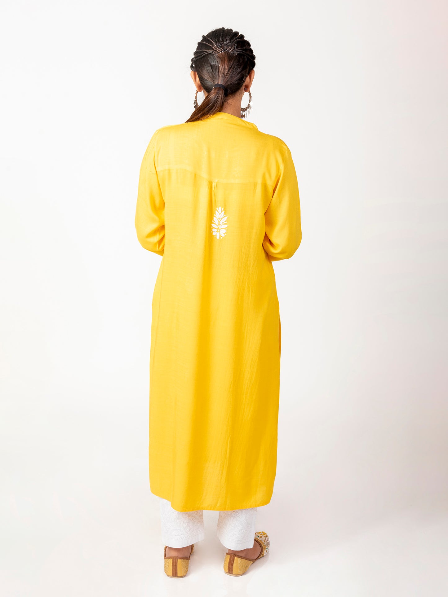 Super Soft Fine Rayon Chikankari Kurti Light Yellow Colour Lucknow Chikan Emporium.
