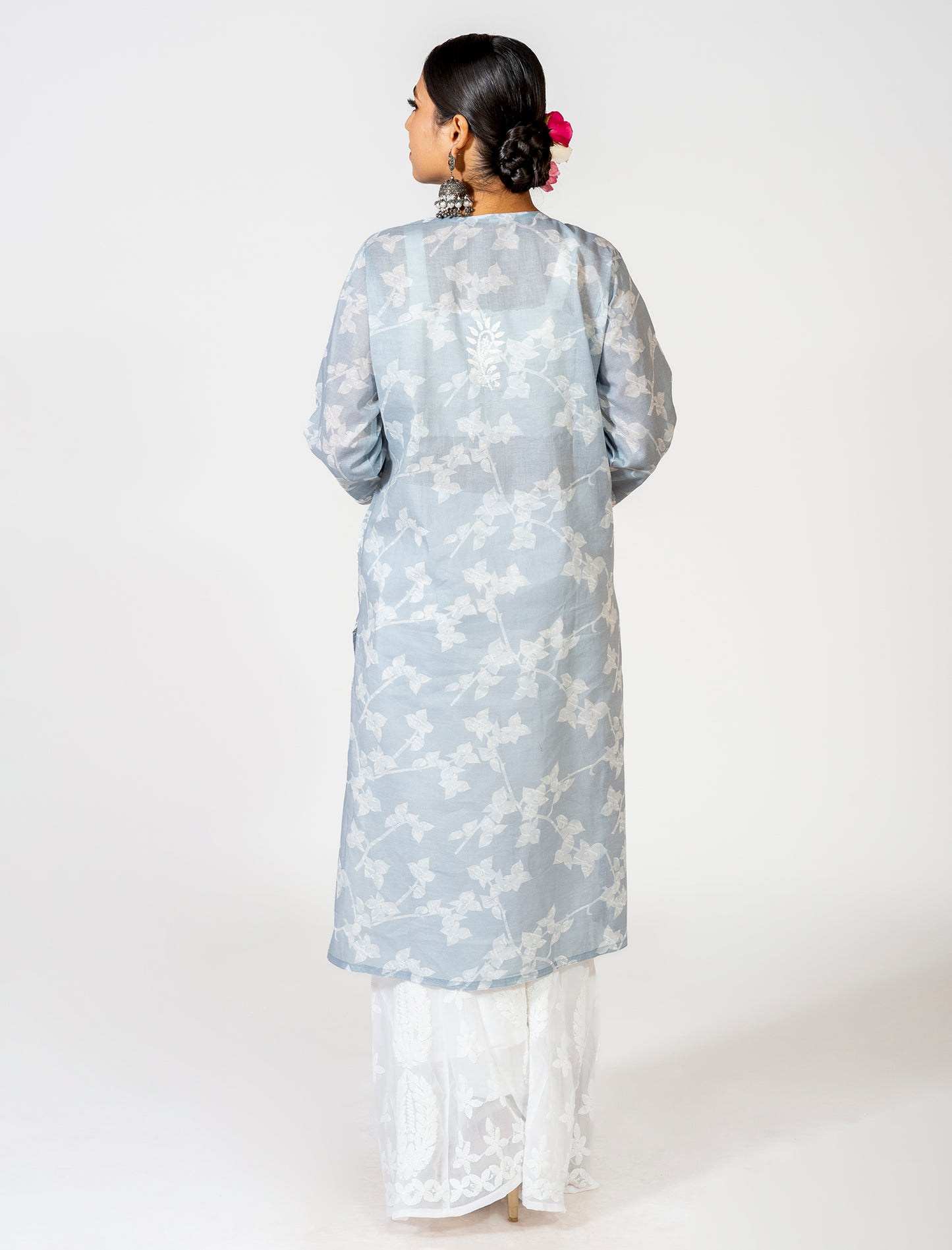 Grey Kurti Hand Embroided Skin Friendly Cotton Chikankari Lucknow Chikan Emporium.