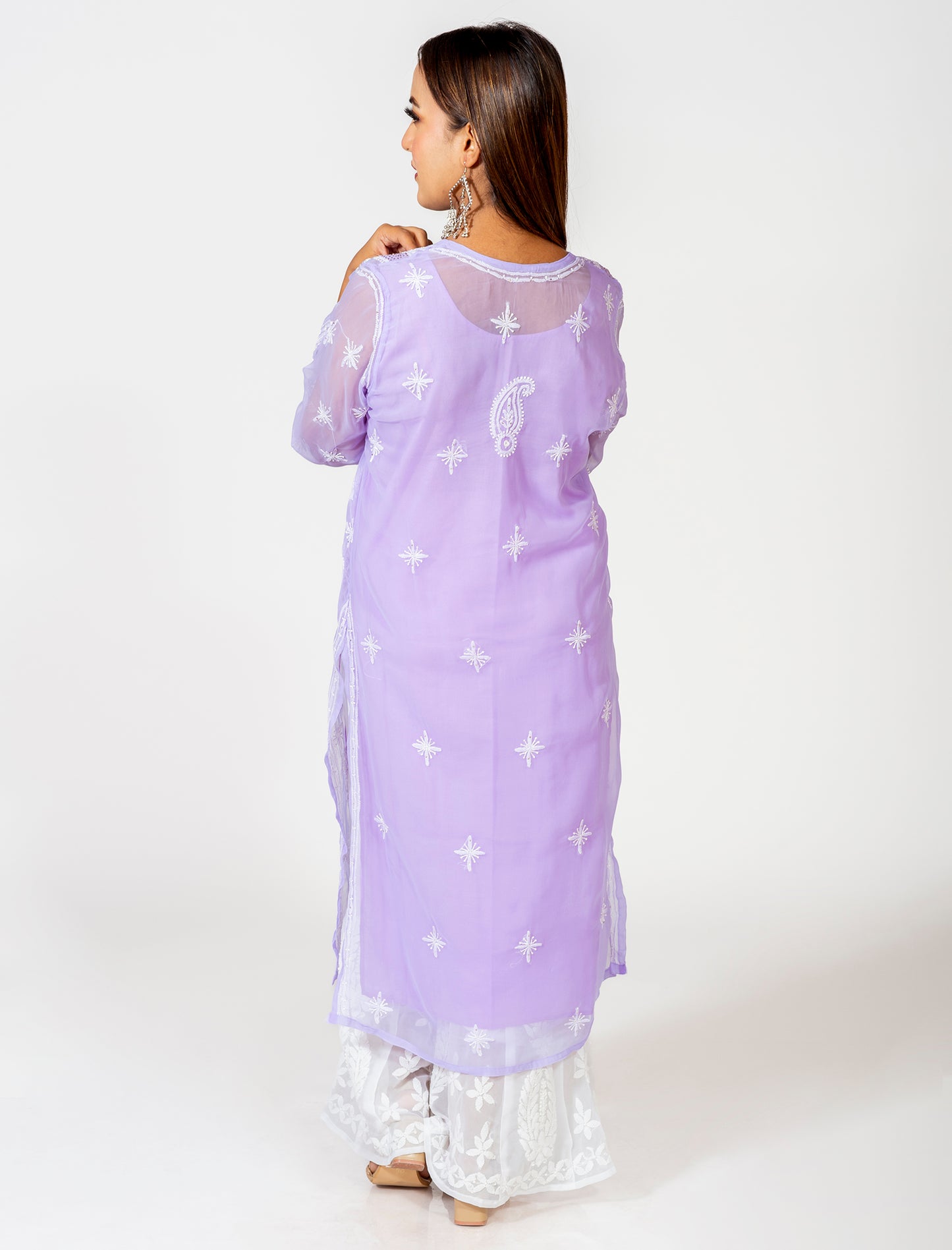 Lucknow Chikan Emporium Skin Friendly Georgette Chikankari Mukaish Kurti Nice Purple Colour.
