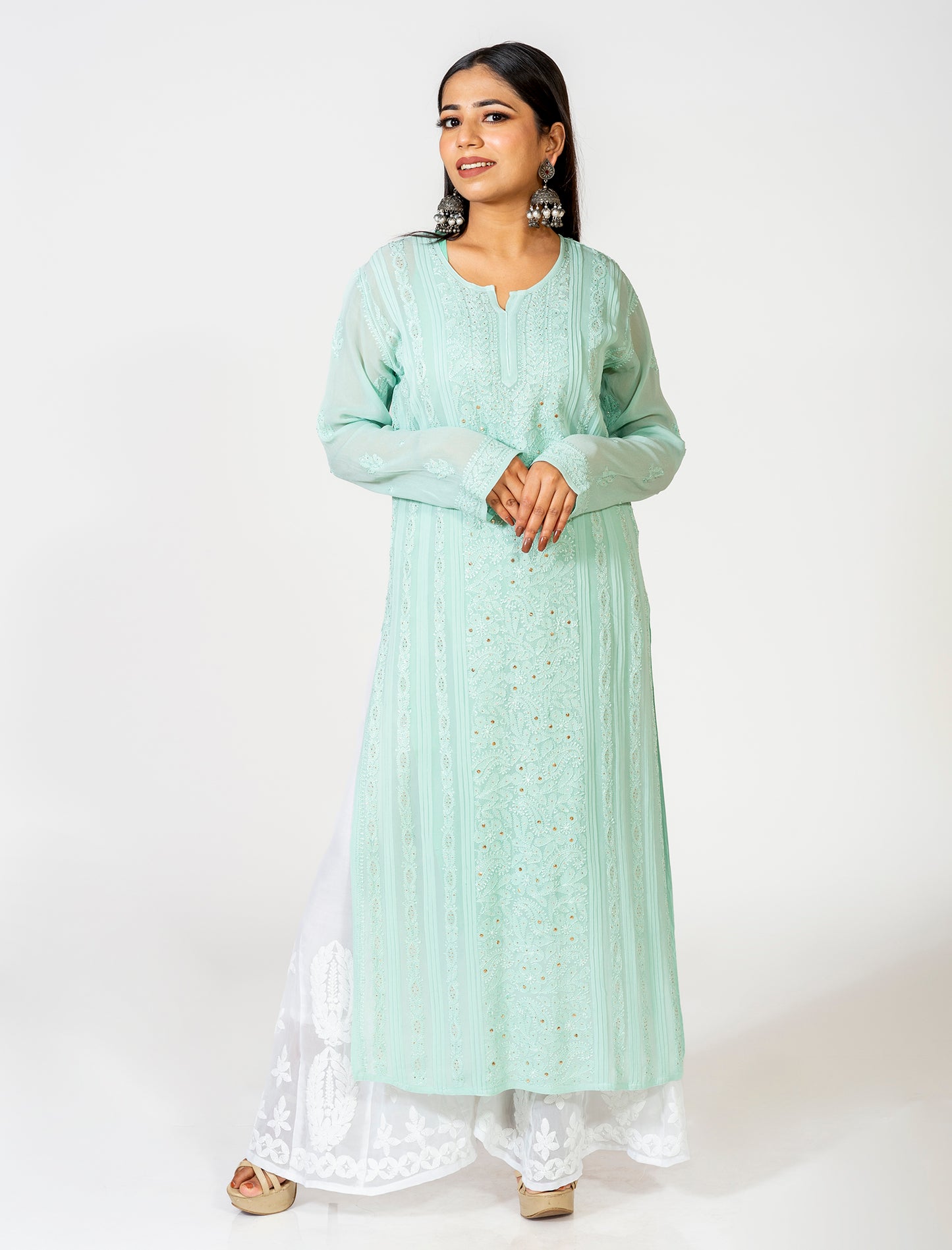 Lucknow Chikan Emporium Skin Friendly Viscose Chikankari Kurti Nice Green Colour.