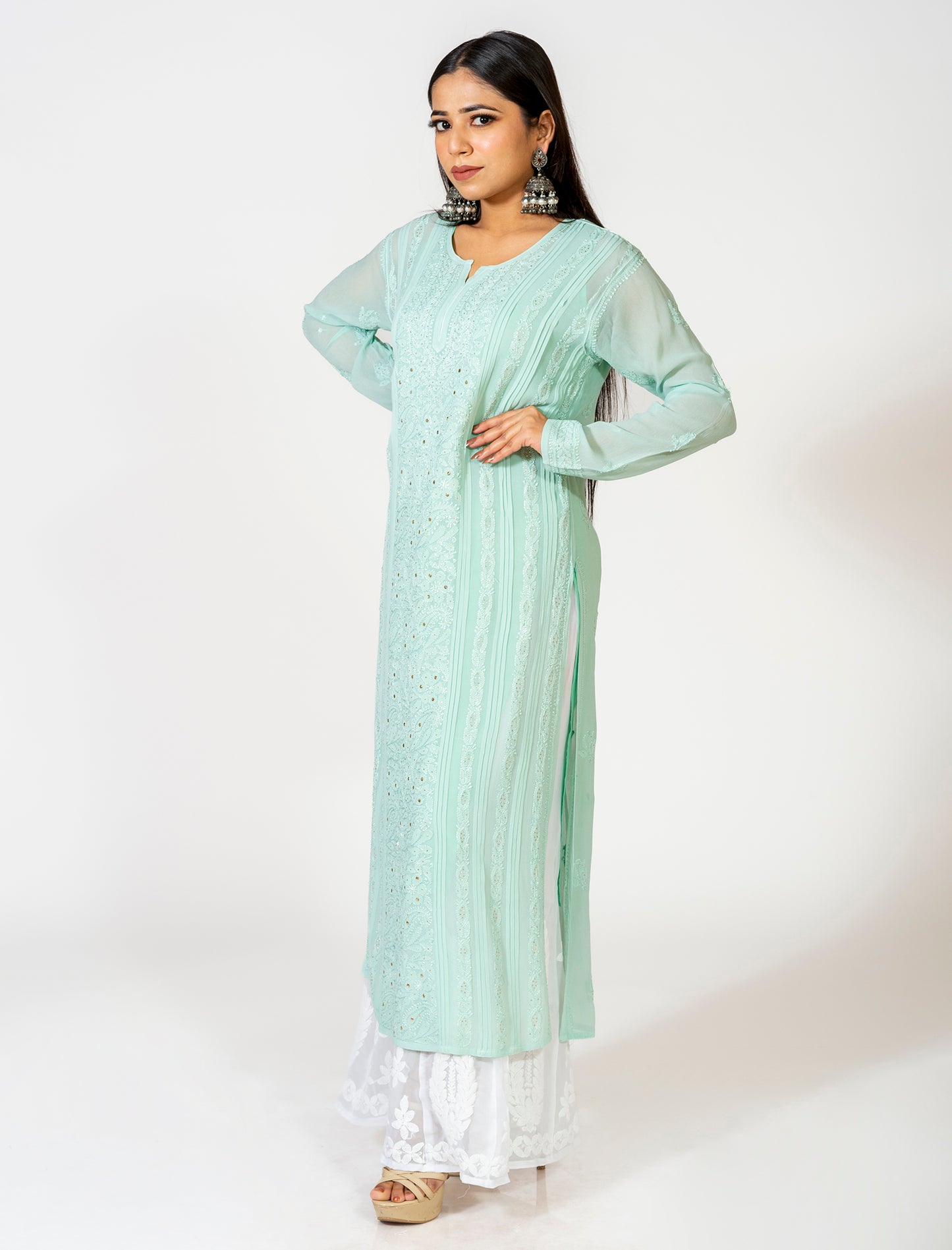 Lucknow Chikan Emporium Skin Friendly Viscose Chikankari Kurti Nice Green Colour.