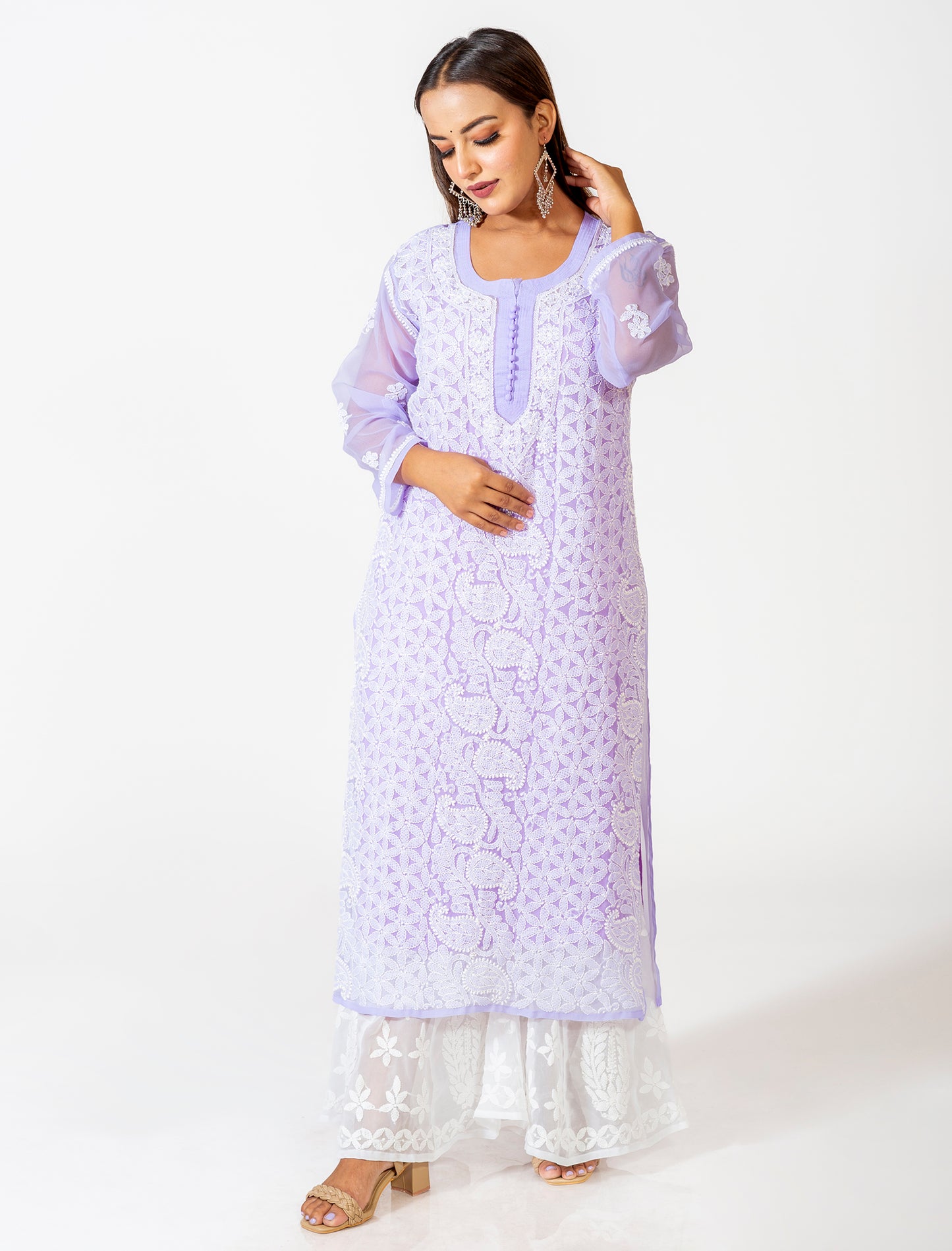 Lucknow Chikan Emporium Skin Friendly Georgette Chikankari Kurti Nice Purple Colour.