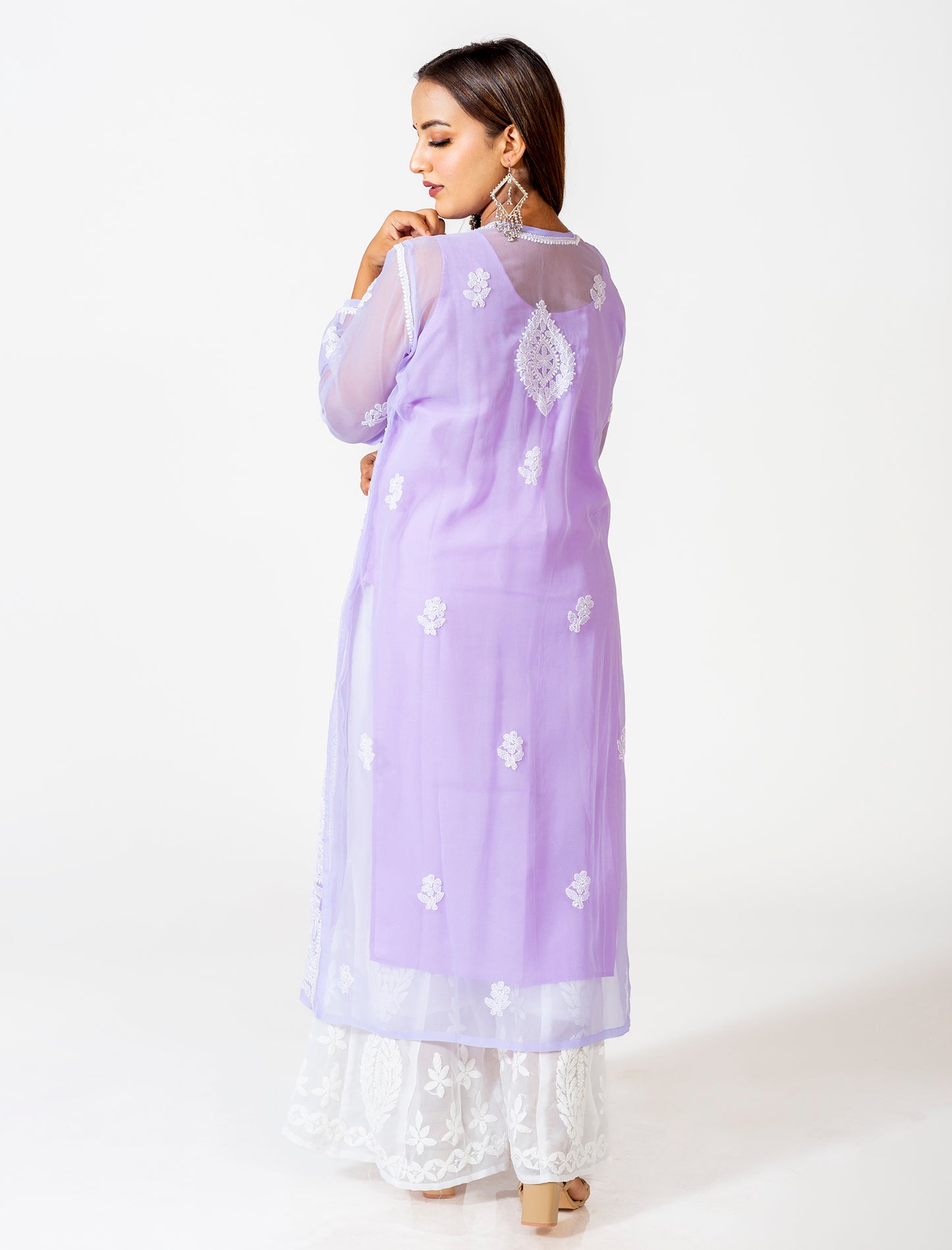 Lucknow Chikan Emporium Skin Friendly Georgette Chikankari Kurti Nice Purple Colour.
