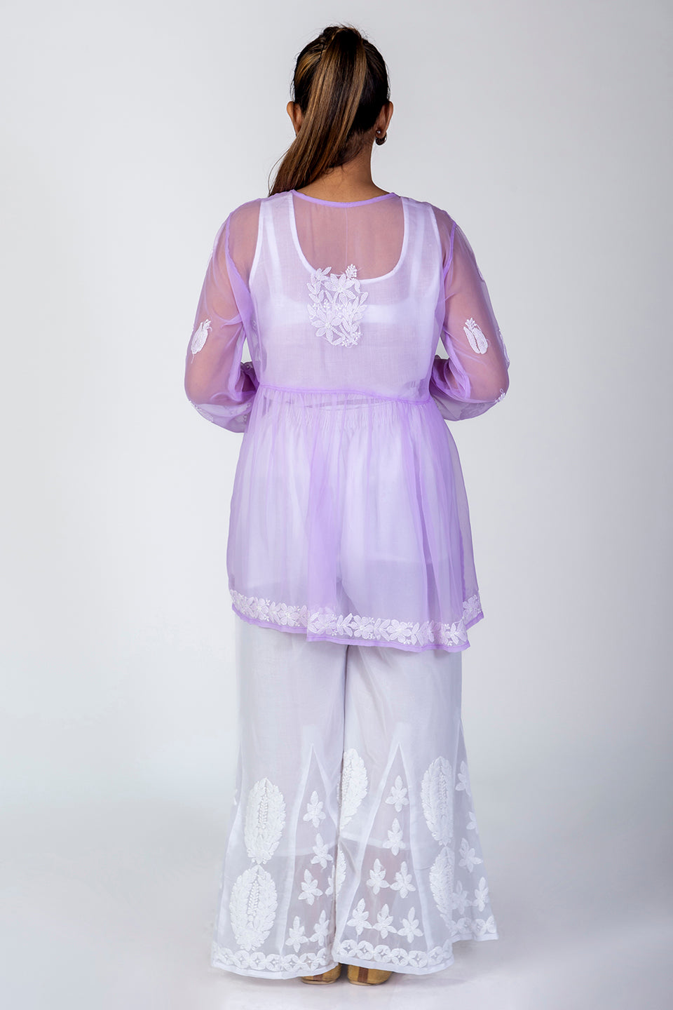 Purple Skin Friendly Hand Chikankari Kurti Lucknow Chikan Emporium.