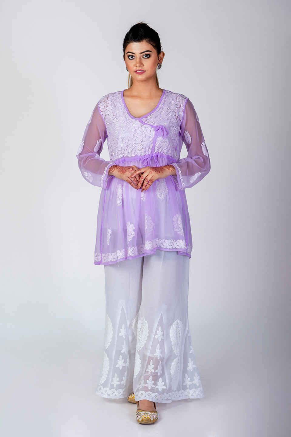 Purple Skin Friendly Hand Chikankari Kurti Lucknow Chikan Emporium.