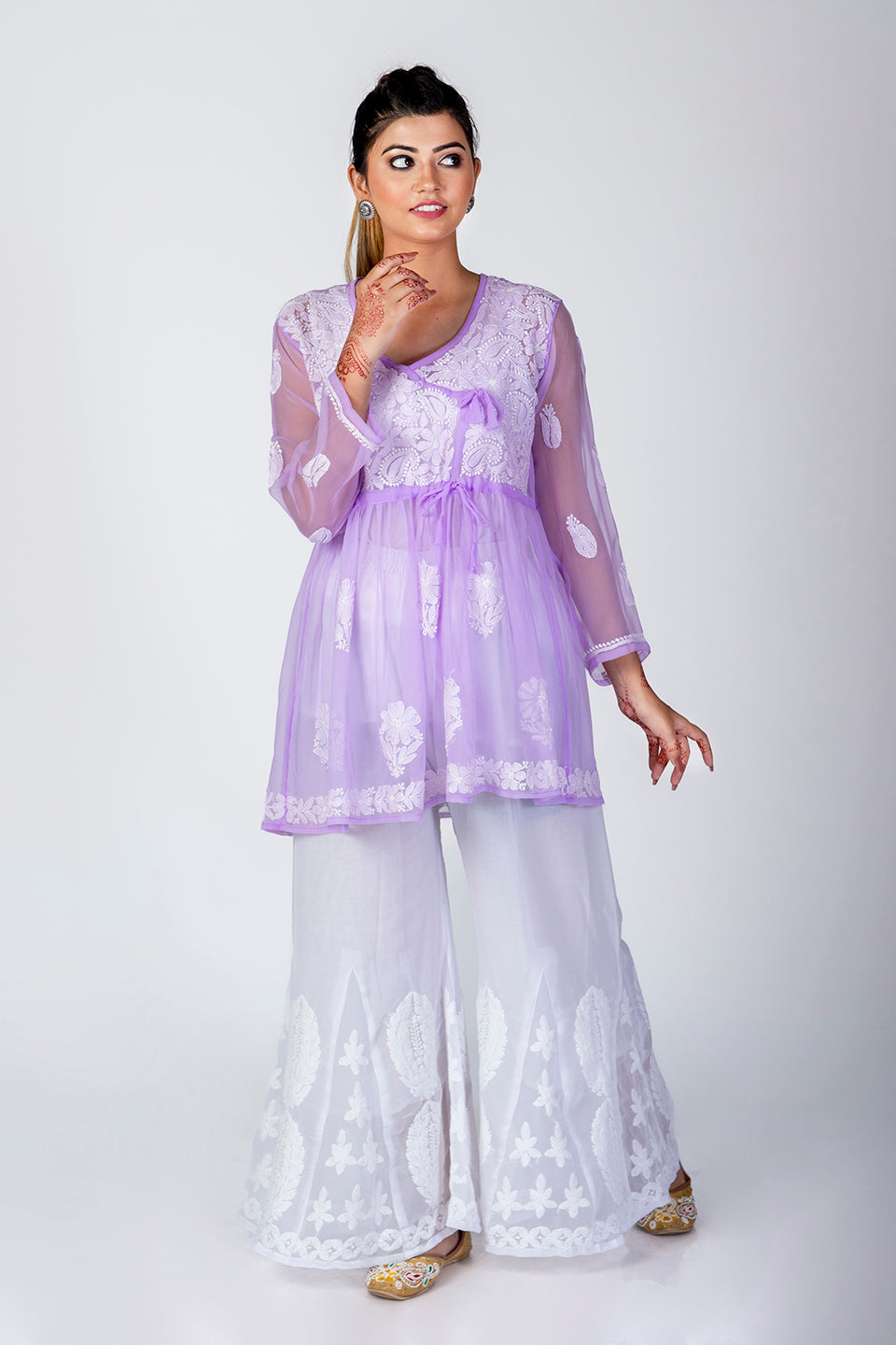 Purple Skin Friendly Hand Chikankari Kurti Lucknow Chikan Emporium.