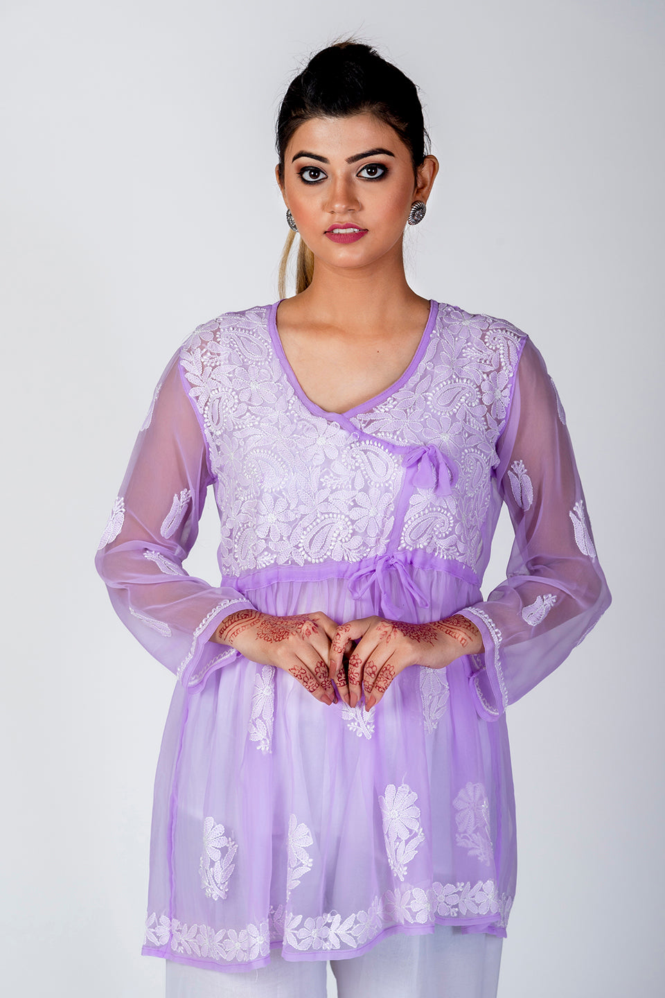 Purple Skin Friendly Hand Chikankari Kurti Lucknow Chikan Emporium.