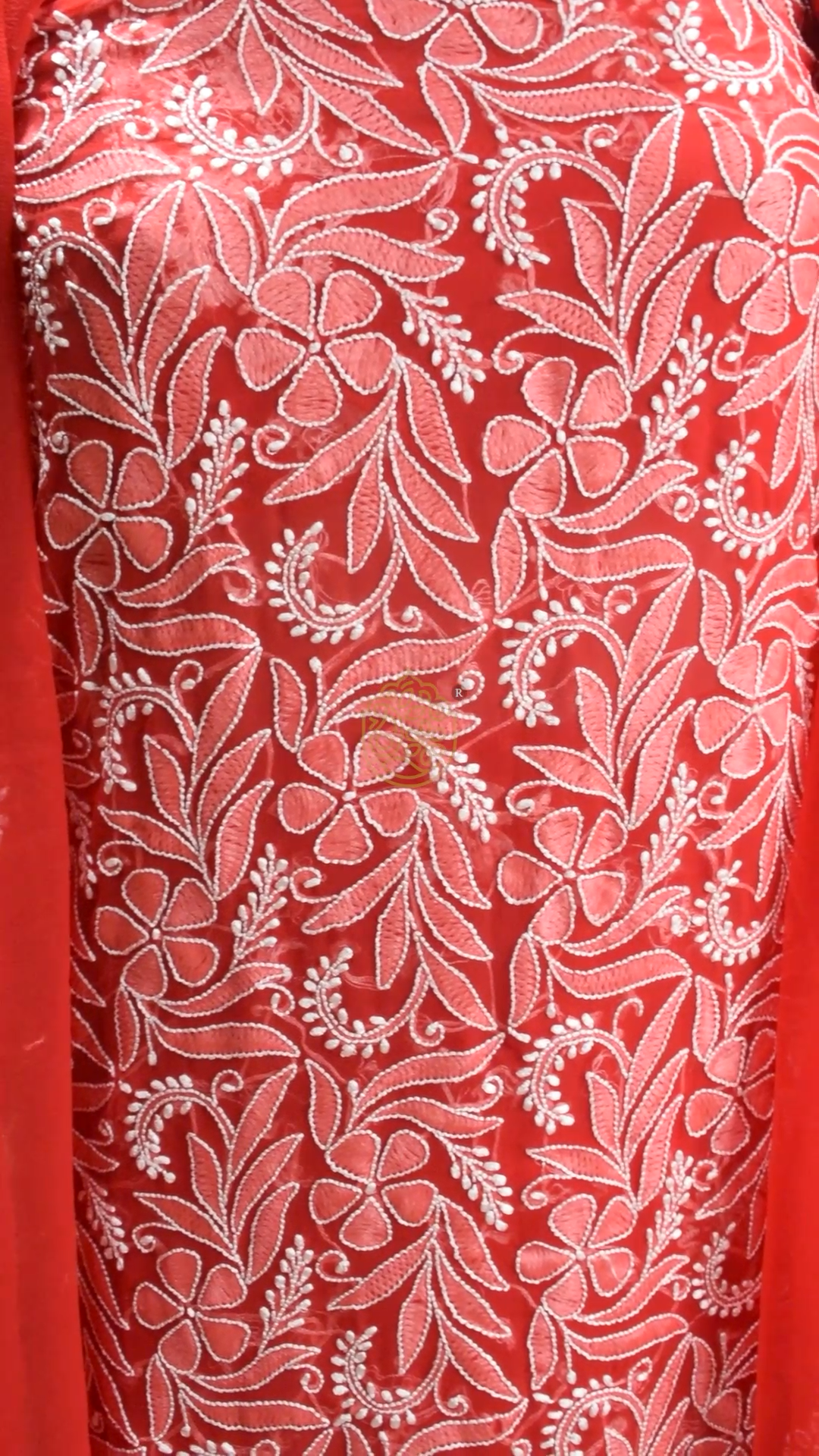 LCE Hand Chikan Embroidery Full Dress Material Red