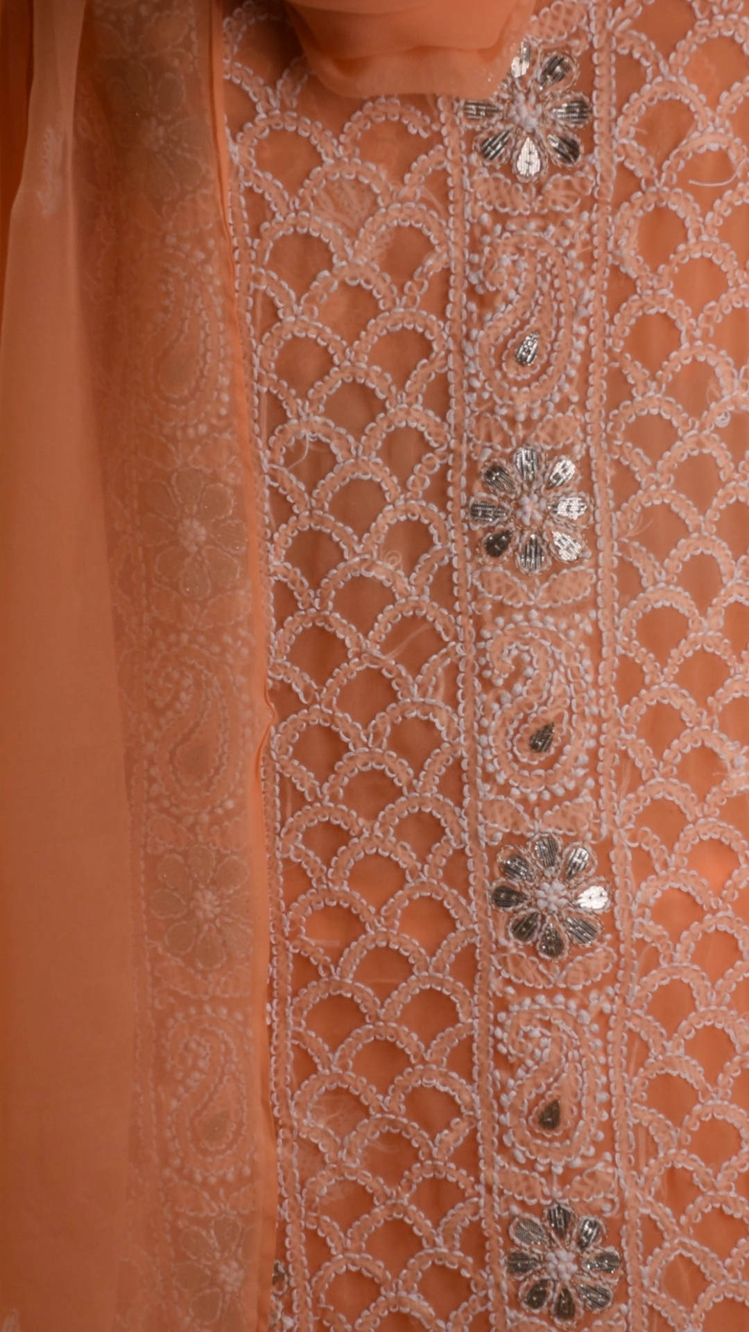 LCE Hand Embroidery Chikankari Full Dress Material Peach