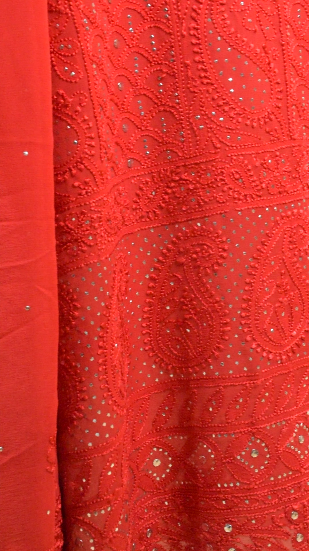 LCE Hand Embroidered Red Chikan Kurta and Dupatta only