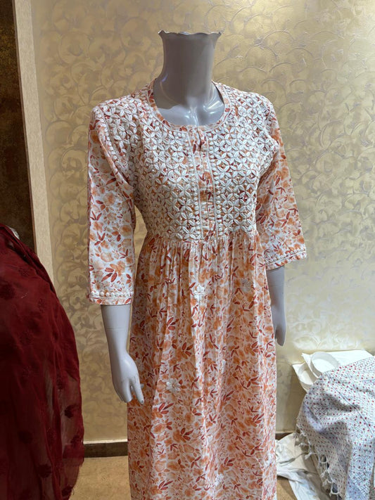 Elegant Floral Chikankari Kurti in Soft Pastel Shades