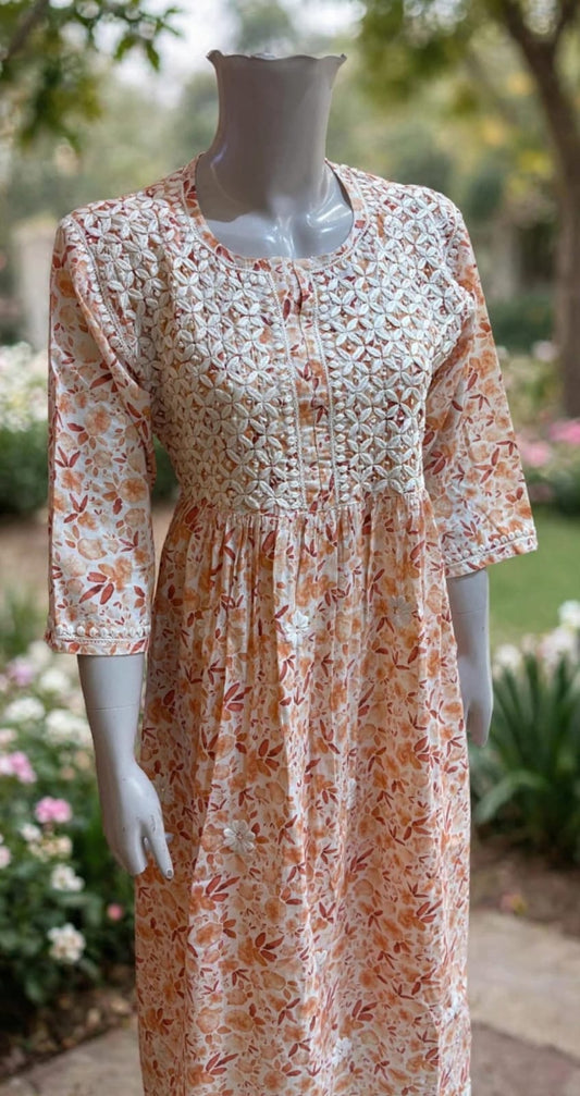 Elegant Floral Chikankari Kurti in Soft Pastel Shades