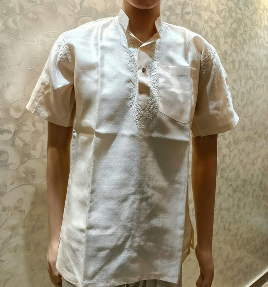 Nice Hand Chikankari Cotton Short Kurta Cream Colour LUCKNOW CHIKAN EMPORIUM