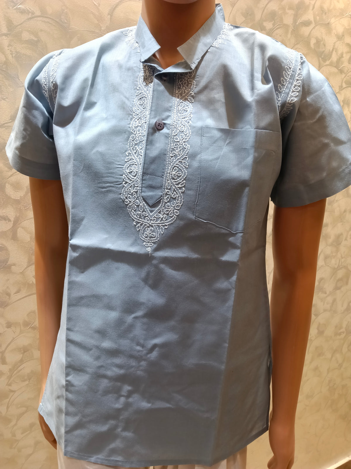 Nice Hand Chikankari Cotton Short Kurta Light Blue Colour Lucknow Chikan Emporium.