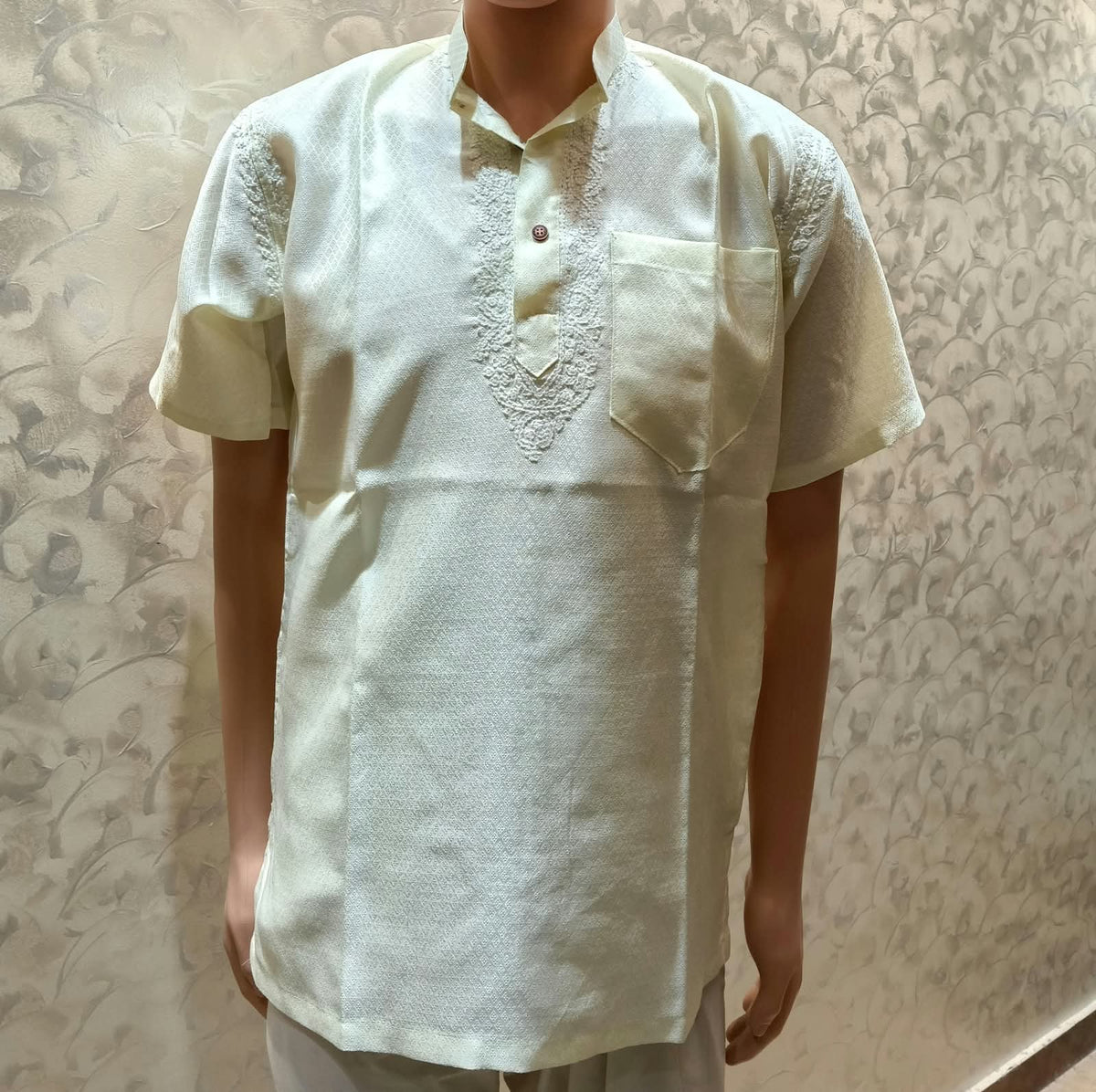 Nice Hand Chikankari Cotton Short Kurta Light Yellow Colour Lucknow Chikan Emporium.