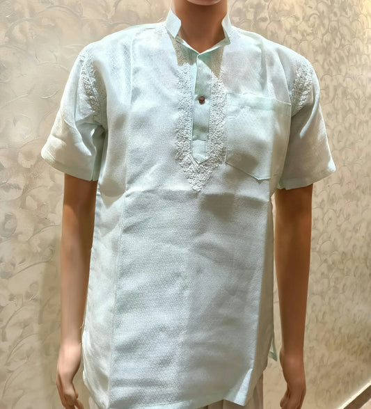 Nice Hand Chikankari Cotton Short Kurta Light Green Lucknow Chikan Emporium