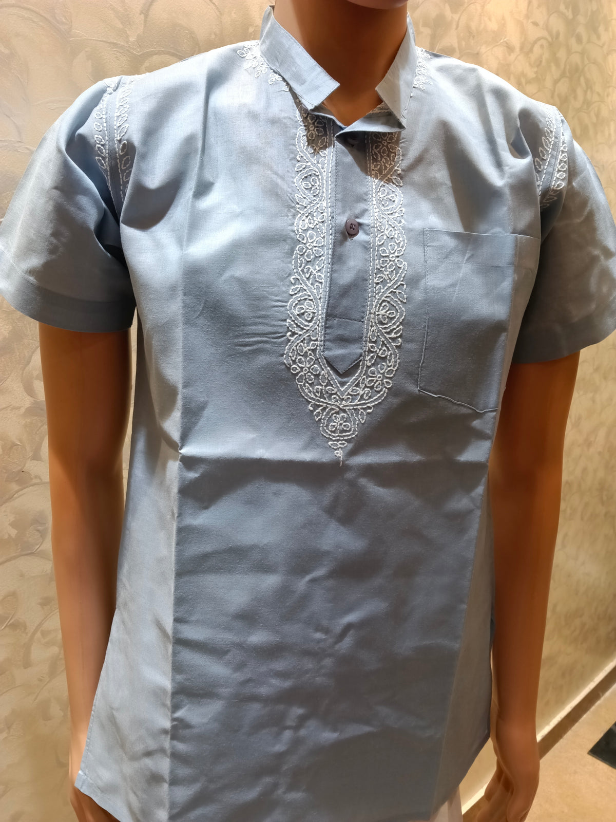 Nice Hand Chikankari Cotton Short Kurta Light Blue Colour Lucknow Chikan Emporium.