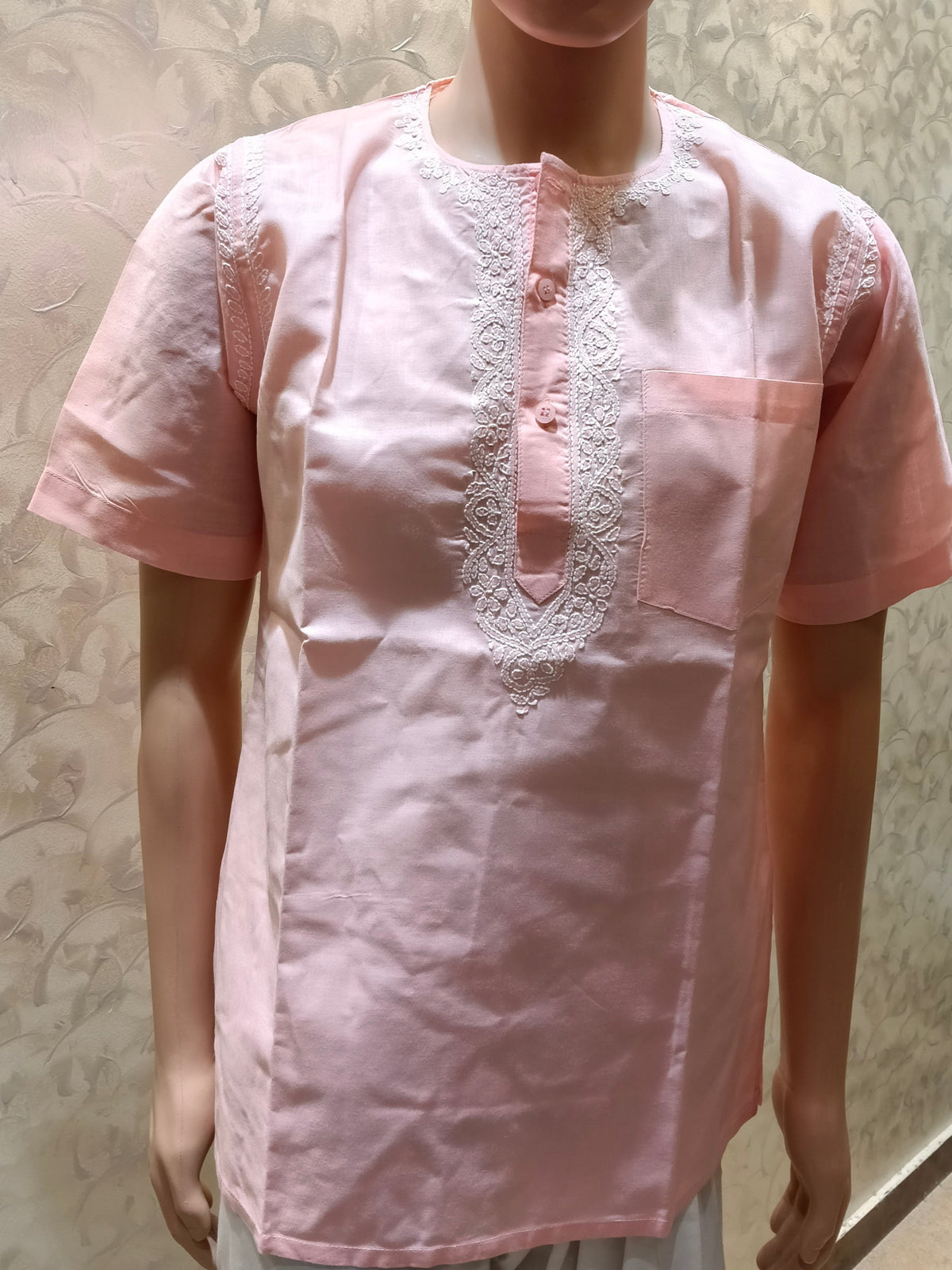 Nice Hand Chikankari Cotton Short Kurta Light Pink Colour Lucknow Chikan Emporium.