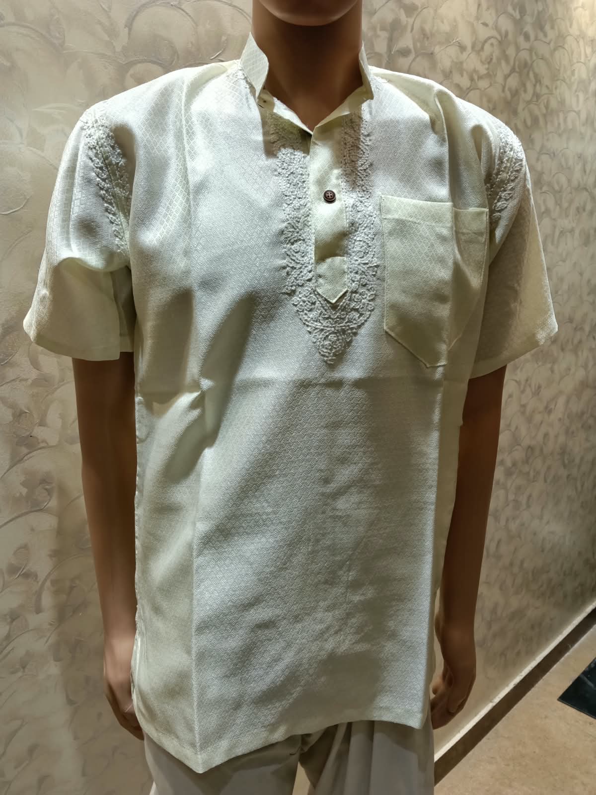 Nice Hand Chikankari Cotton Short Kurta Light Yellow Colour Lucknow Chikan Emporium.